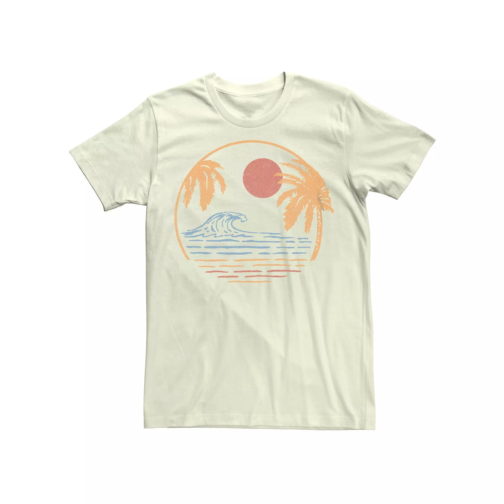 Men's Beach Palm Trees Wave Circle Graphic Tee, Size: Medium, Natural Product Image