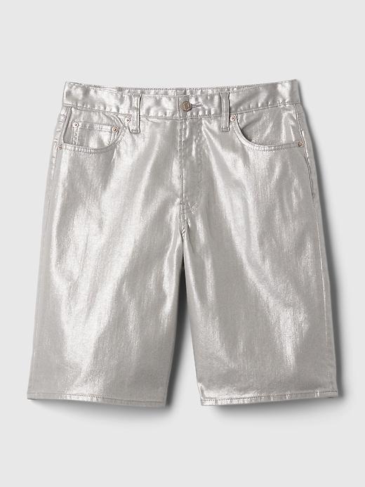 11.5" Mid Rise Metallic Longline Denim Shorts Product Image