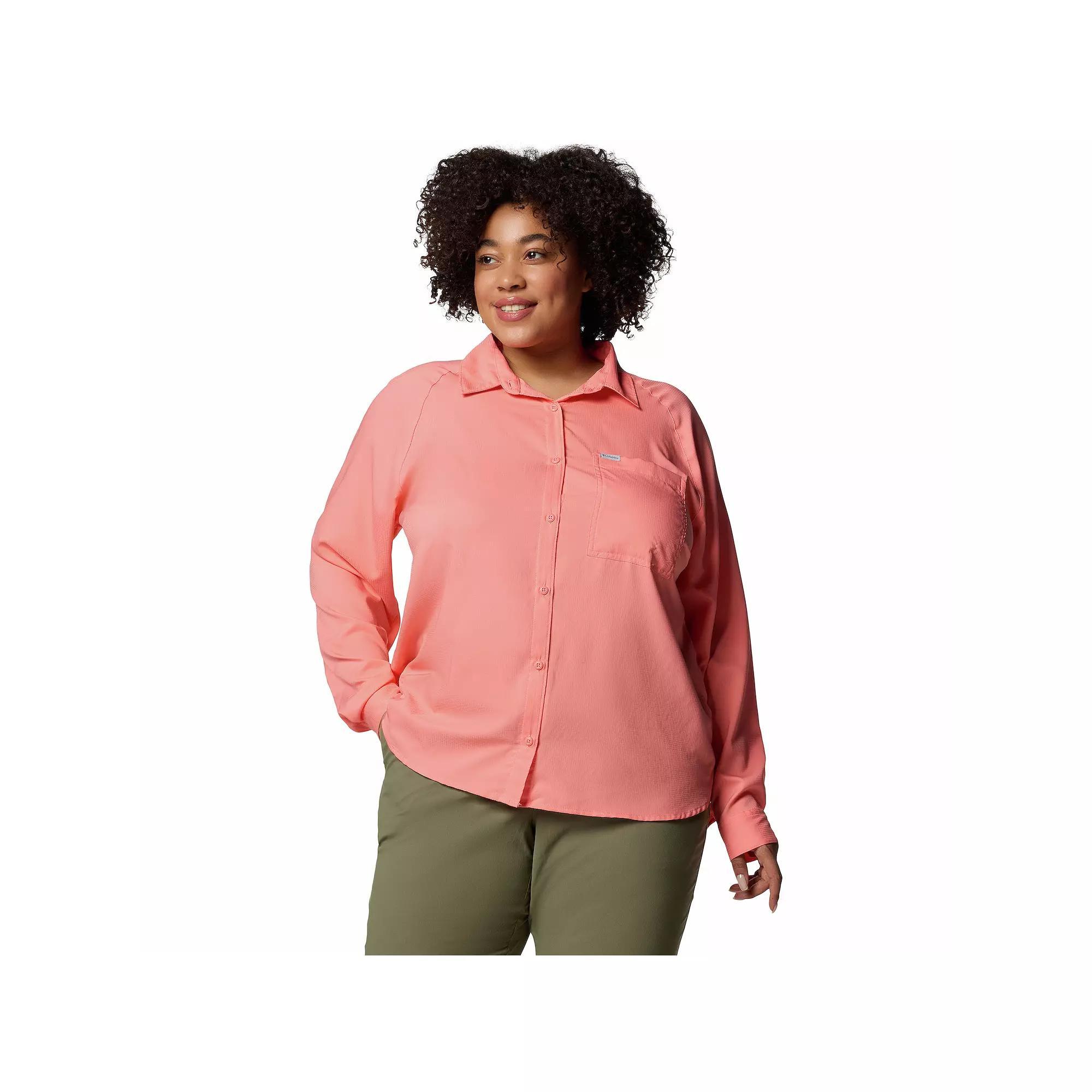 Plus Size Columbia Anytime Lite Button-Front Shirt, Women's, Size: 1XL, Alpenglow Product Image
