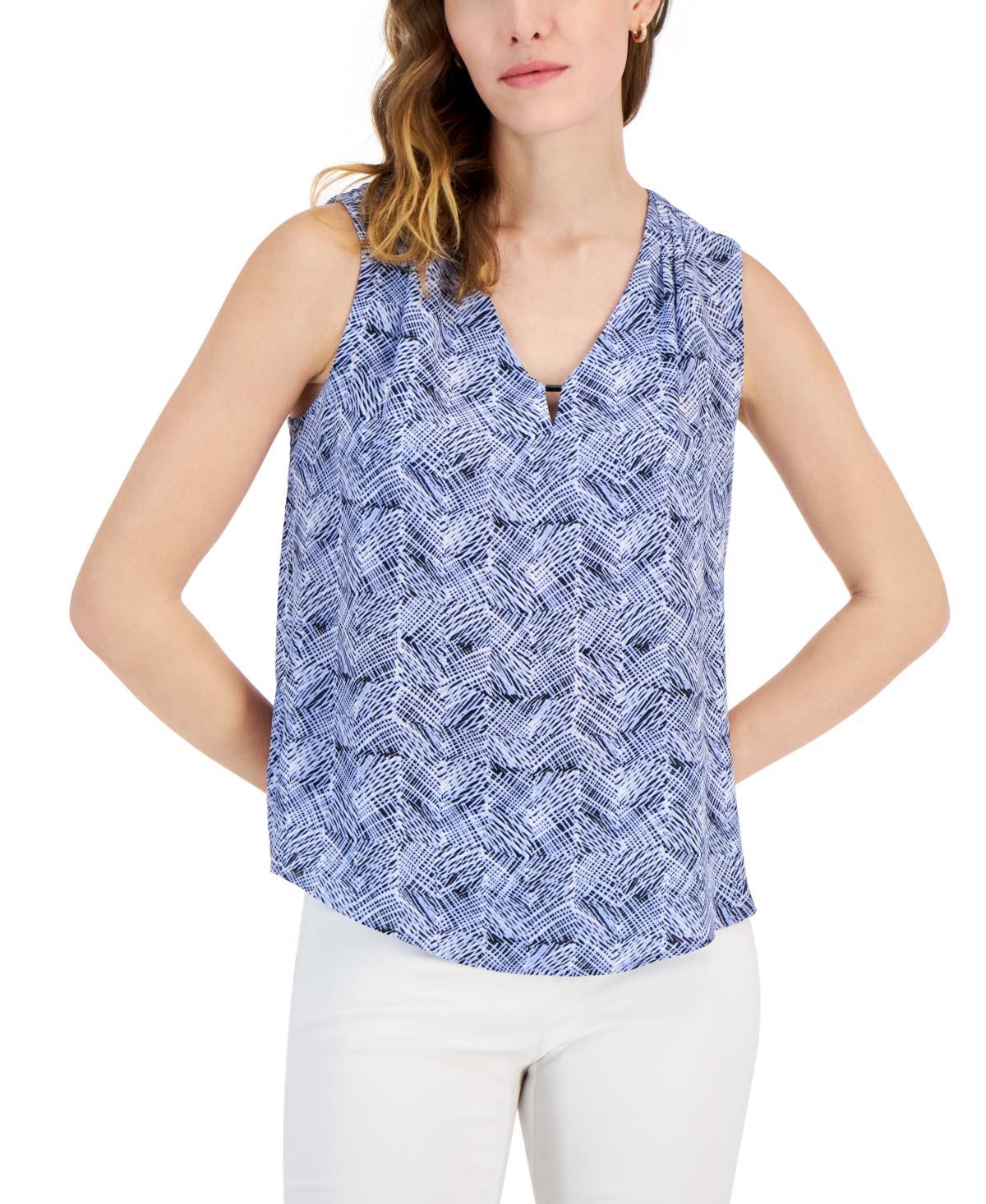 Kasper Woven Abstract Print Keyhole V-Neck Sleeveless Cami Top Product Image