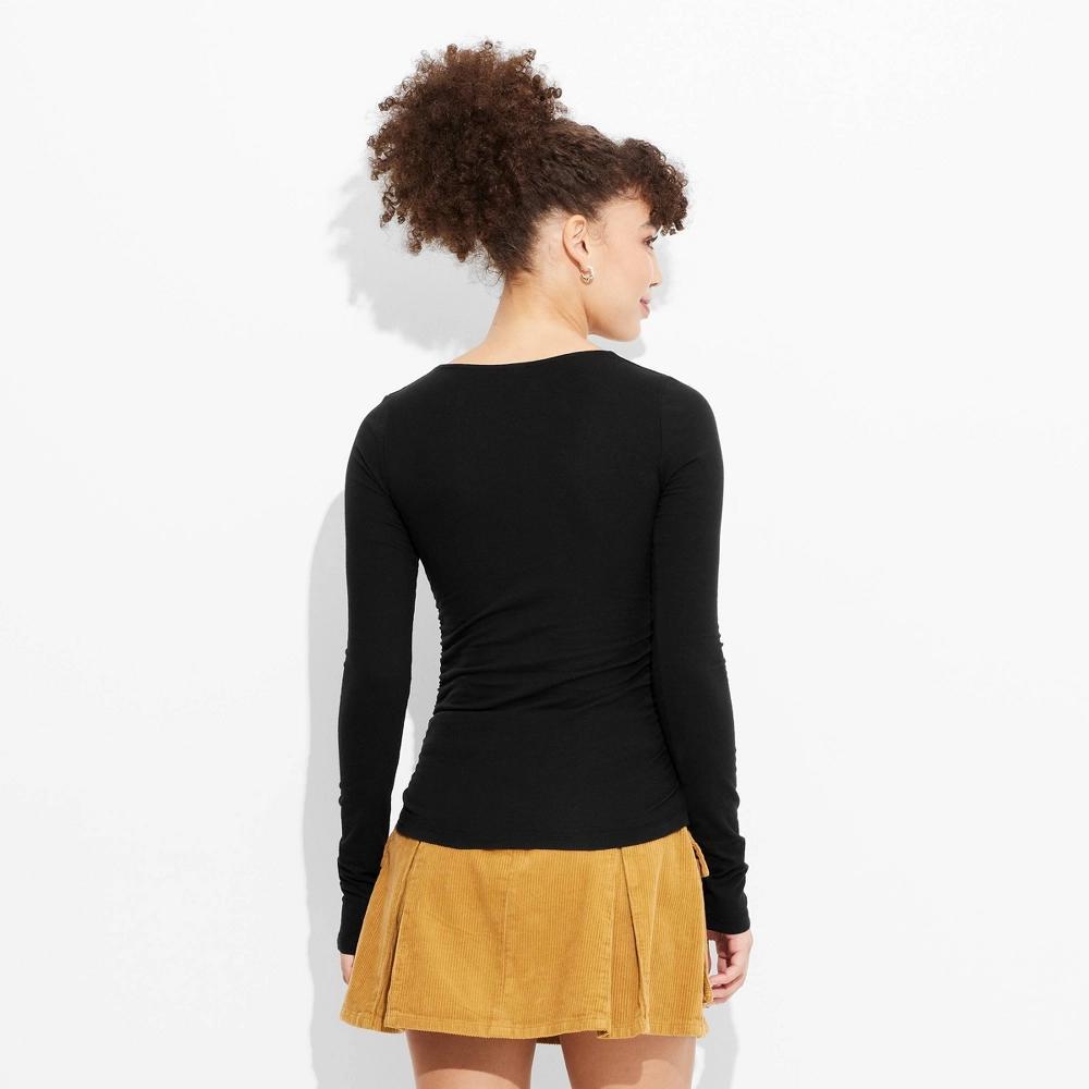 Women's Long Sleeve Ruched Square Neck Top - Wild Fable™ Black XS Product Image