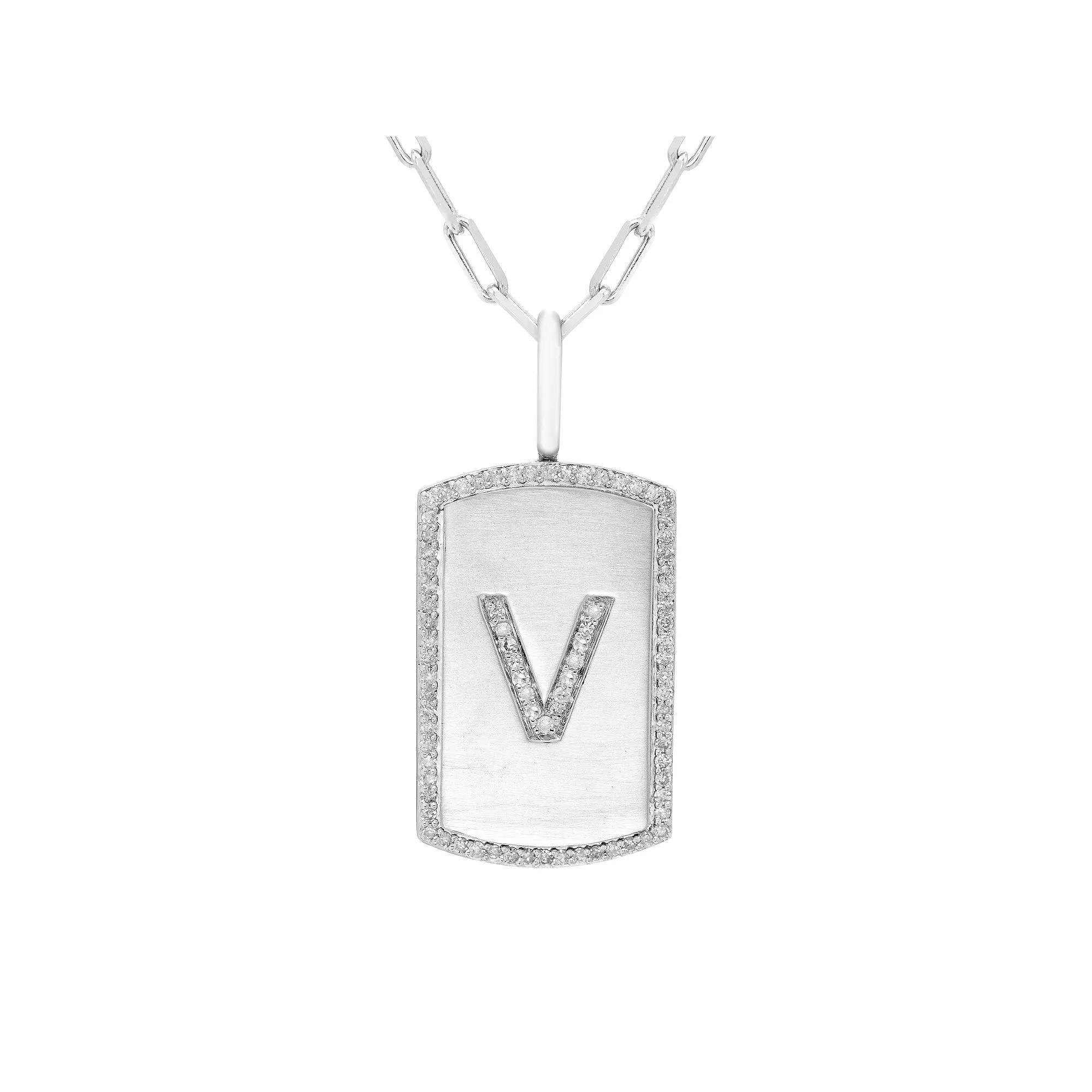 It's Personal Initial Sterling Silver & 1/4 Carat T.W. Diamond Dog Tag Necklace, Women's, Size: 20", Sterling Z Product Image