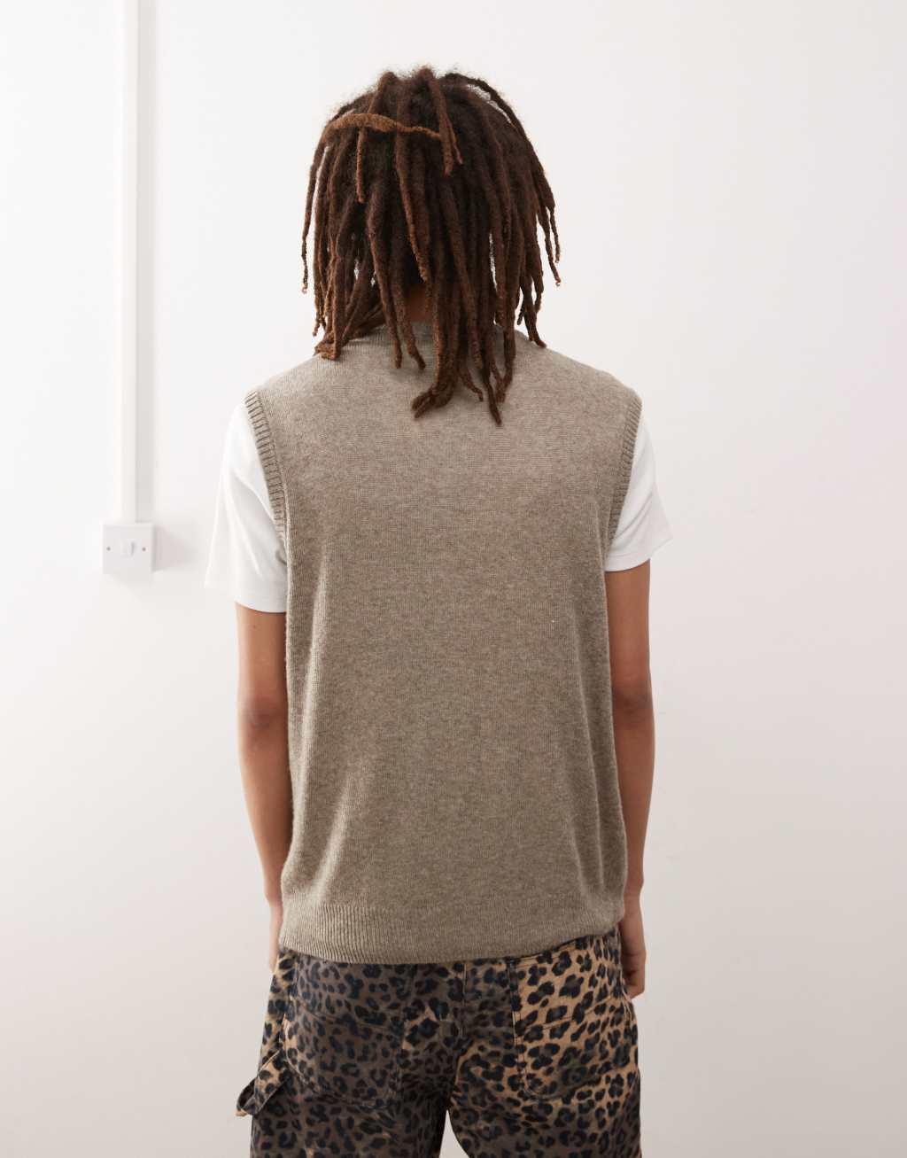 COLLUSION v neck slogan knitted tank in gray Product Image