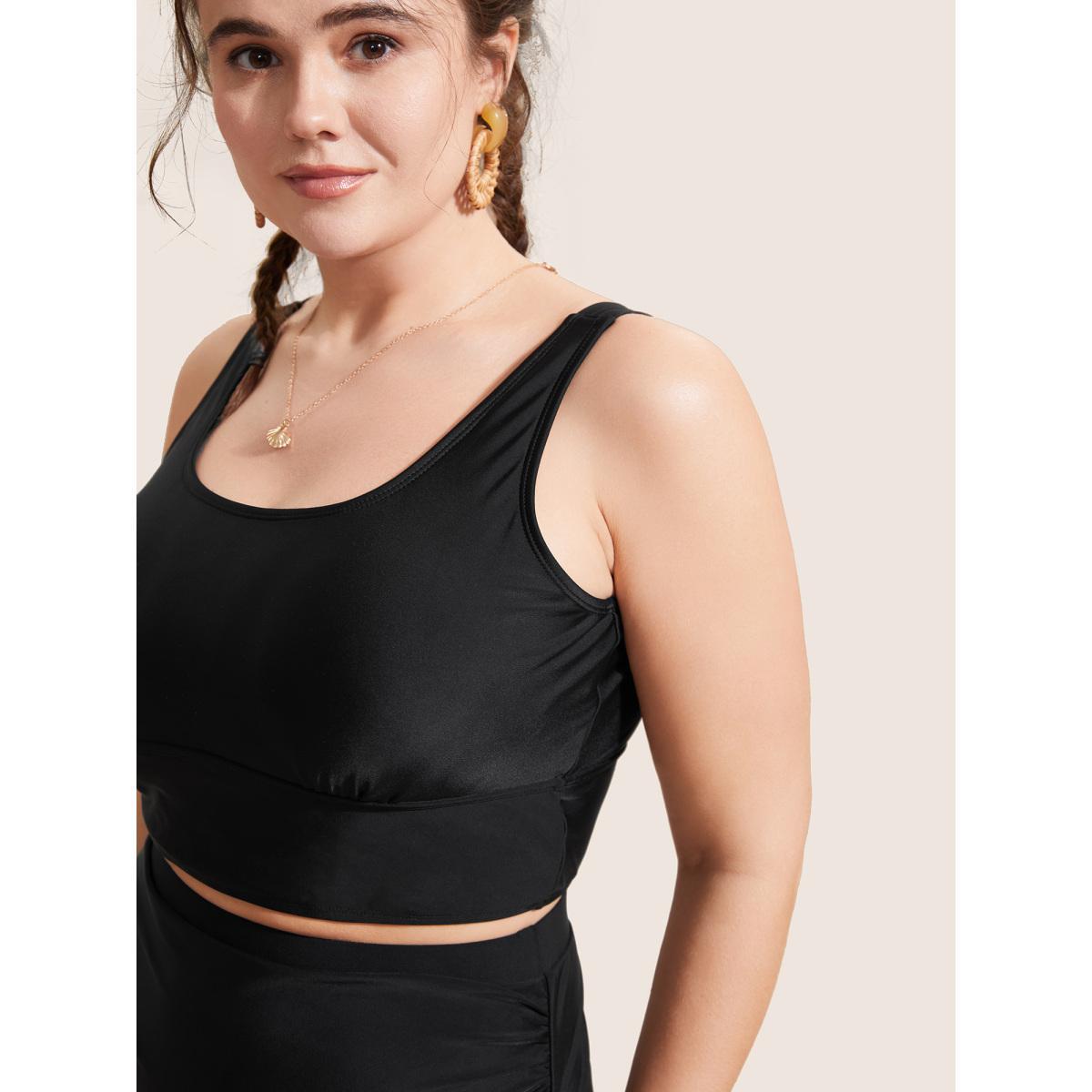 Plus Size Solid Square Neck Adjustable Straps Swim Top Women's Swimwear Black Beach High stretch Skinny U-neck Curve Swim Tops BloomChic 28/5X Product Image