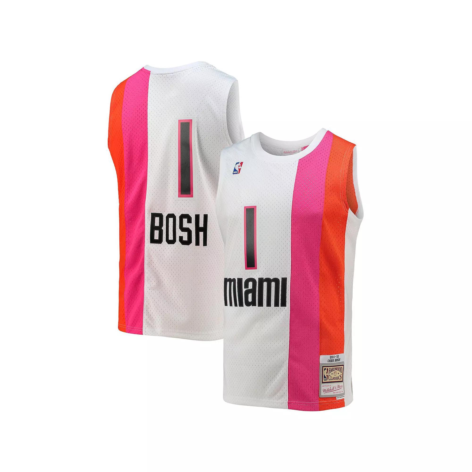 Men's Mitchell & Ness Chris Bosh White Miami Heat 2011-12 Hardwood Classics Swingman Jersey, Size: XL Product Image