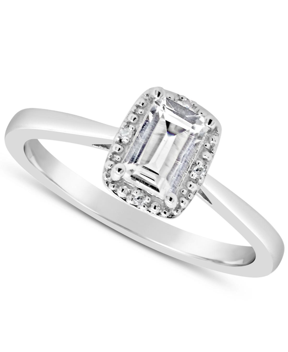 Celebration Gems Sterling Silver Aquamarine & Diamond Accent Rectangle Halo Ring, Womens Product Image