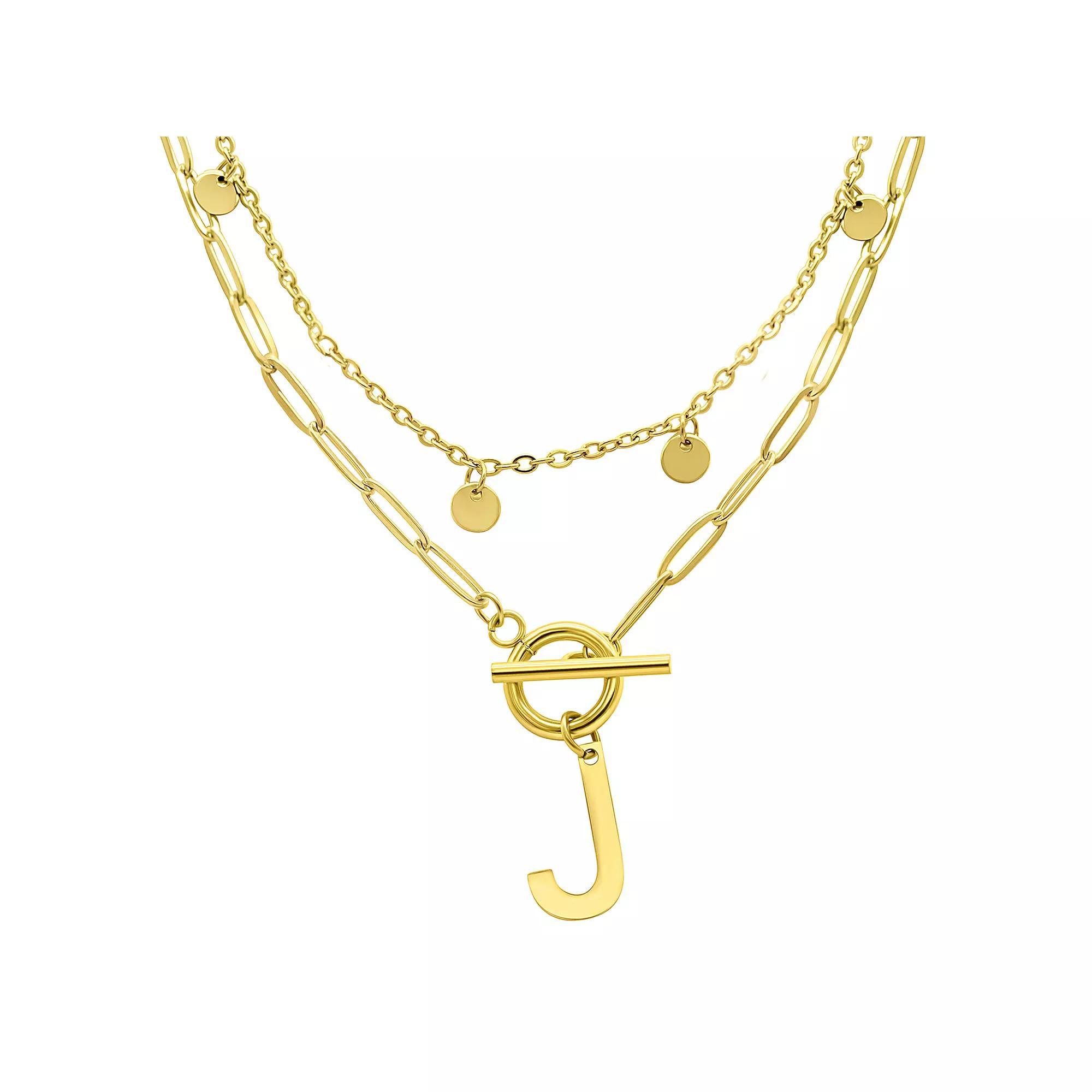 Adornia 14k Gold Plated Layered Initial Toggle Necklace, Women's, Size: 17-19" ADJ Product Image