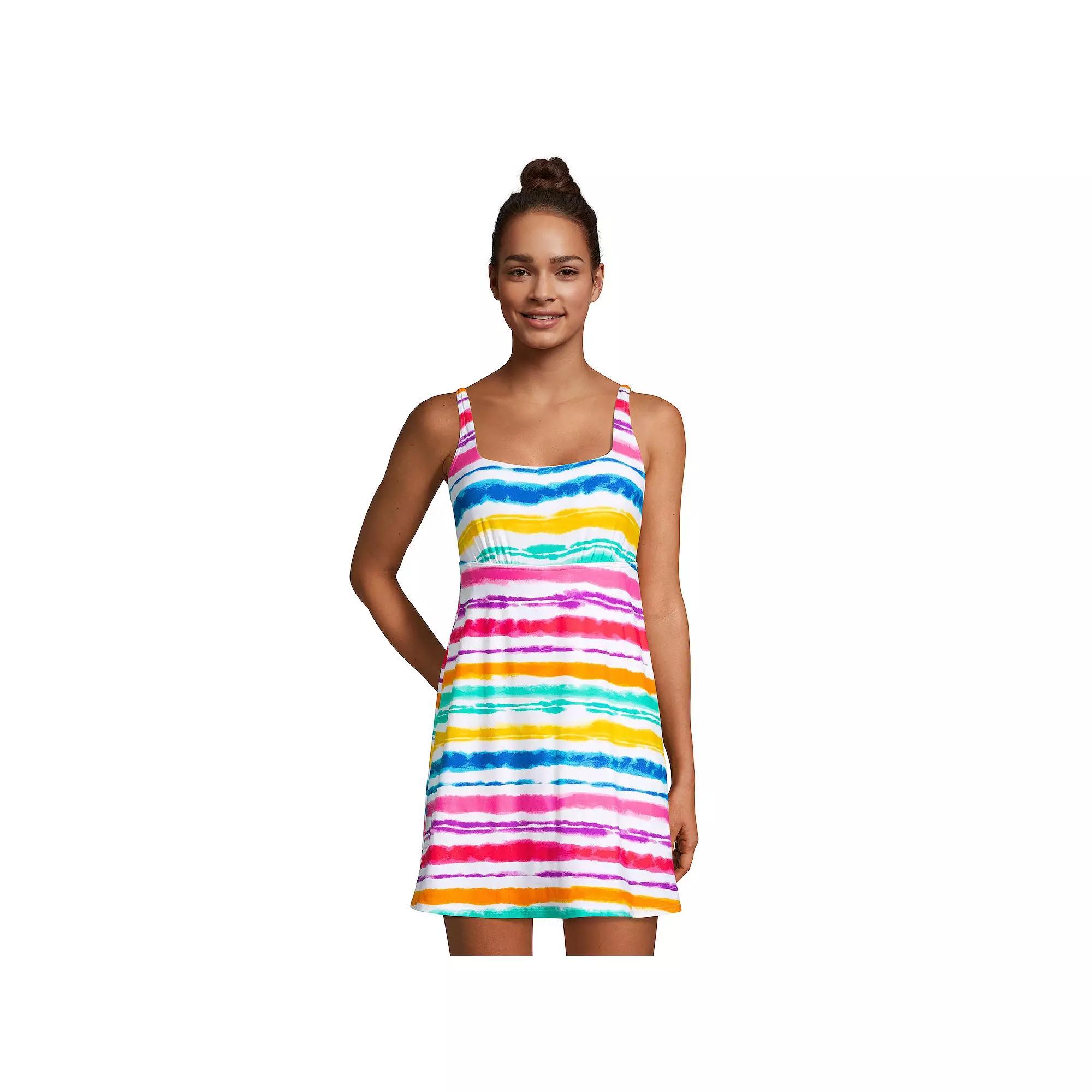 Womens Lands End Tummy Control UPF 50 Squareneck One-Piece Swim Dress Product Image