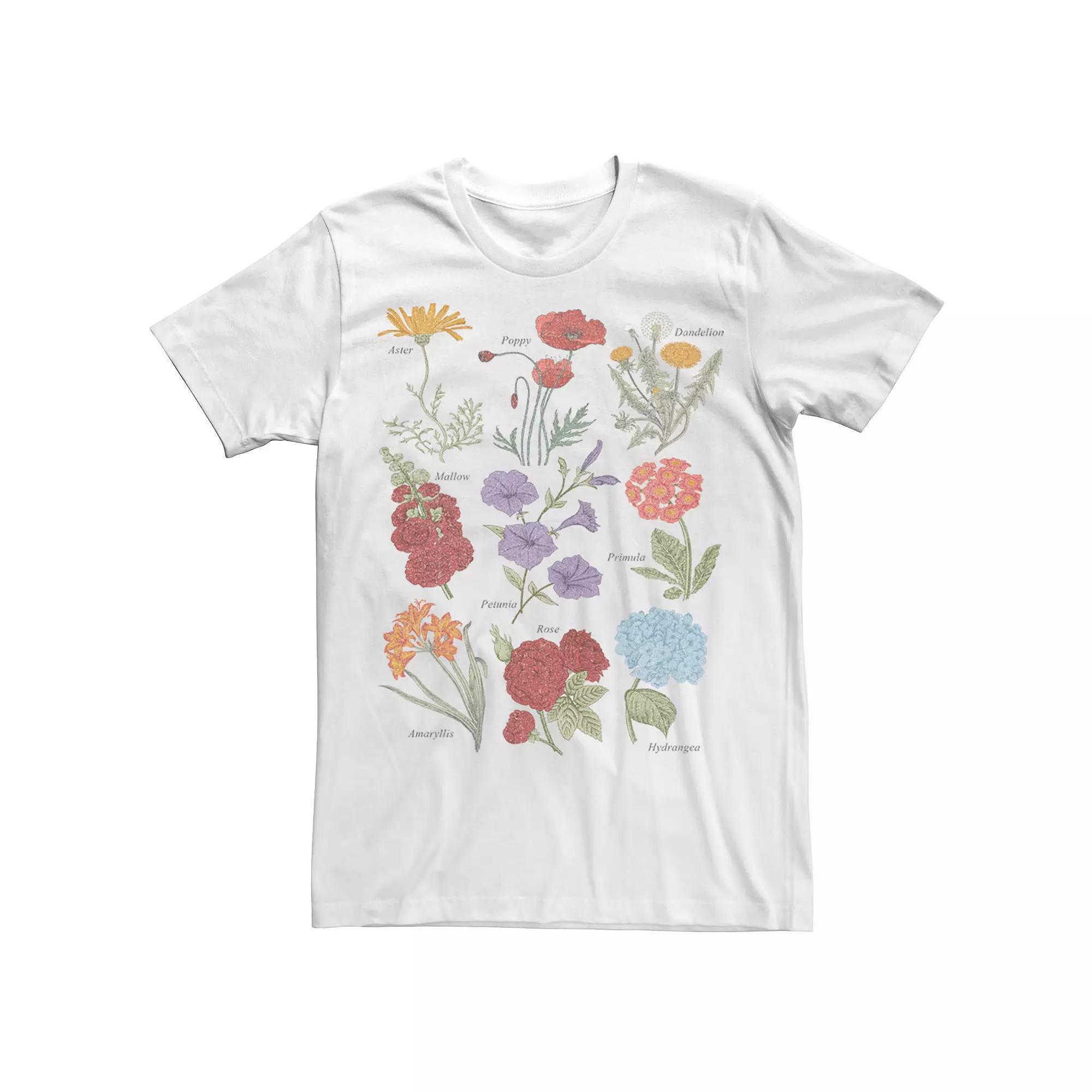 Men's Flower Names Sketched Tee, Size: 3XL, White Product Image
