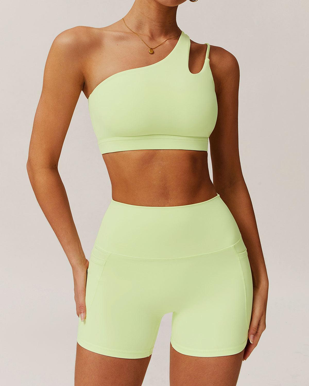 Green Pocket High Waisted Yoga Shorts Product Image