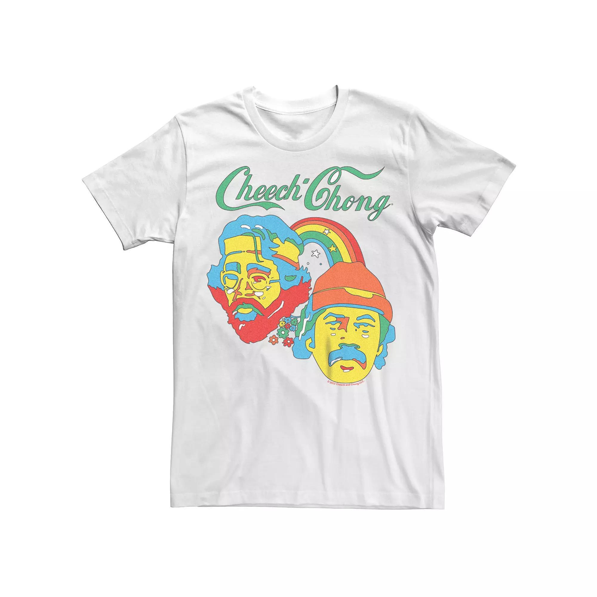 Men's Cheech And Chong Rainbow Faces Tee, Size: Medium, White Product Image