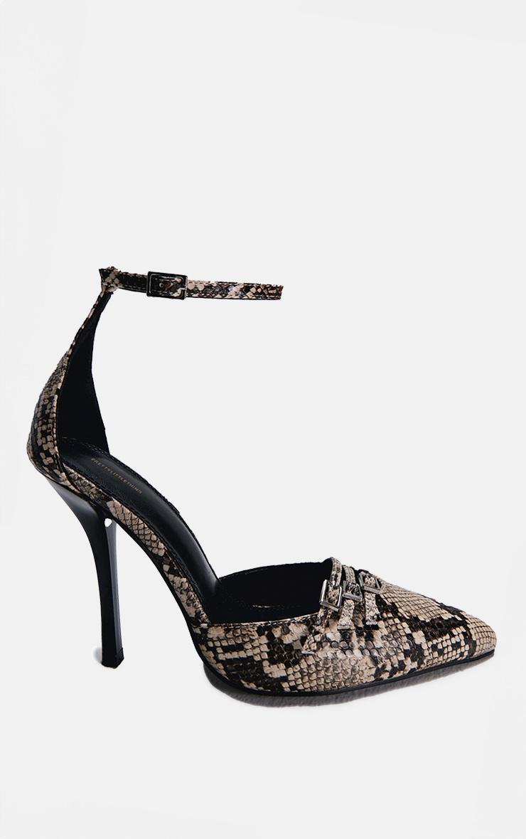 Snake Pu Point Toe Buckle Detail Court Heels Product Image