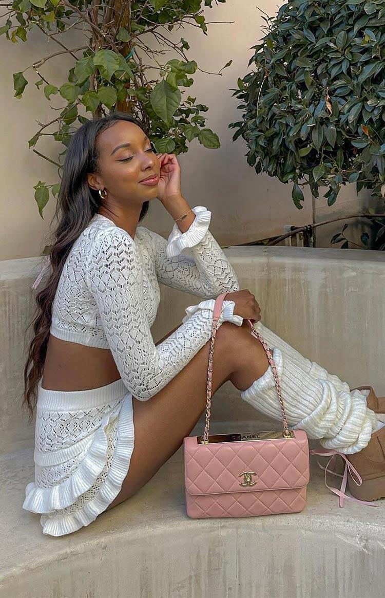 Lorri White Knit Ruffle Shorts Product Image