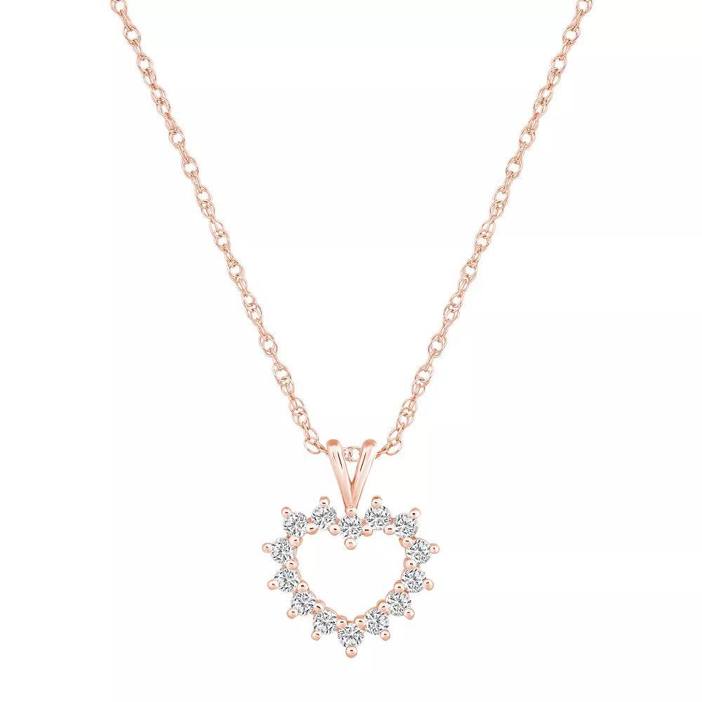 Alyson Layne 14k Gold 1/4 Carat T.W. Diamond Petite Open Heart Pendant Necklace, Women's, Size: 18", 14k Rose Gold Product Image