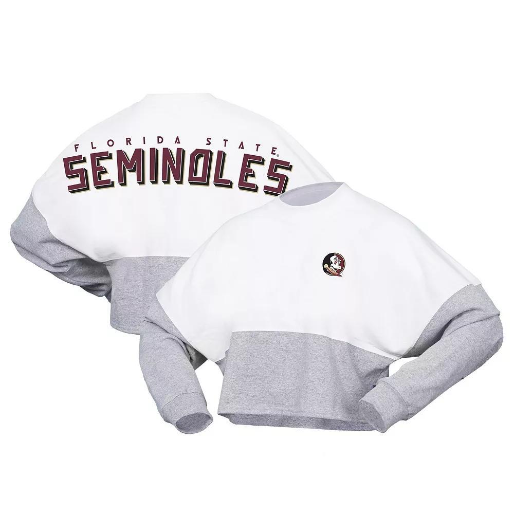 Women's Spirit Jersey  White Florida State Seminoles Heather Block Cropped Long Sleeve Jersey T-Shirt, Size: 2XL Product Image