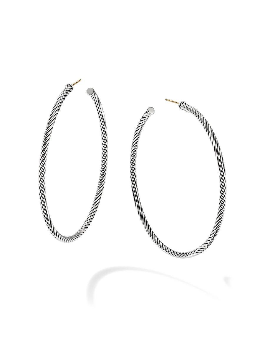 Womens Sculpted Cable Hoop Earrings in Sterling Silver, 2.5in Size 0 Product Image