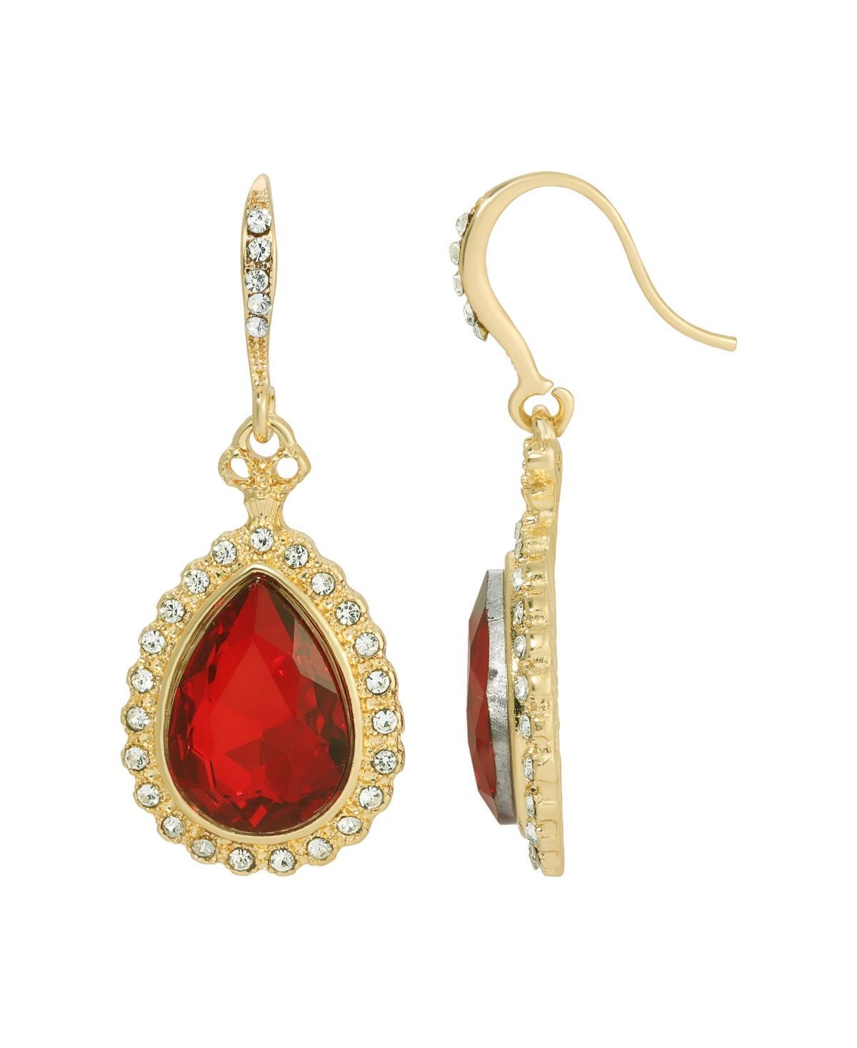 1928 Gold Tone Crystal Teardrop Drop Earrings, Women's, Red Product Image