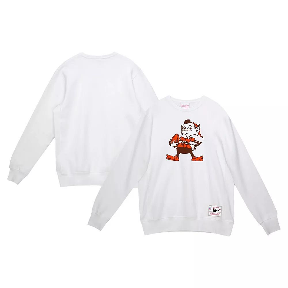Men's Mitchell & Ness White Cleveland Browns Basic Fleece Pullover Sweatshirt, Size: Medium Product Image