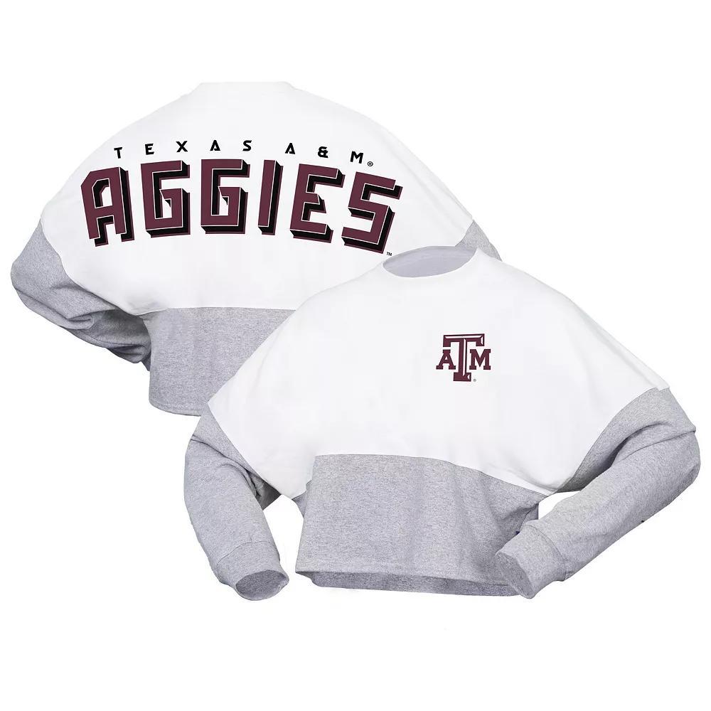 Women's Spirit Jersey  White Texas A&M Aggies Heather Block Cropped Long Sleeve Jersey T-Shirt, Size: XL Product Image