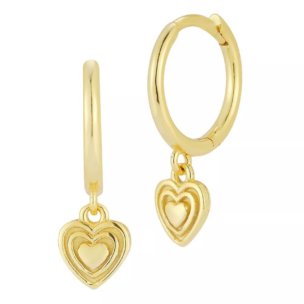 Sunkissed Sterling Heart Charm Huggie Hoop Earrings, Women's, Gold Tone Product Image