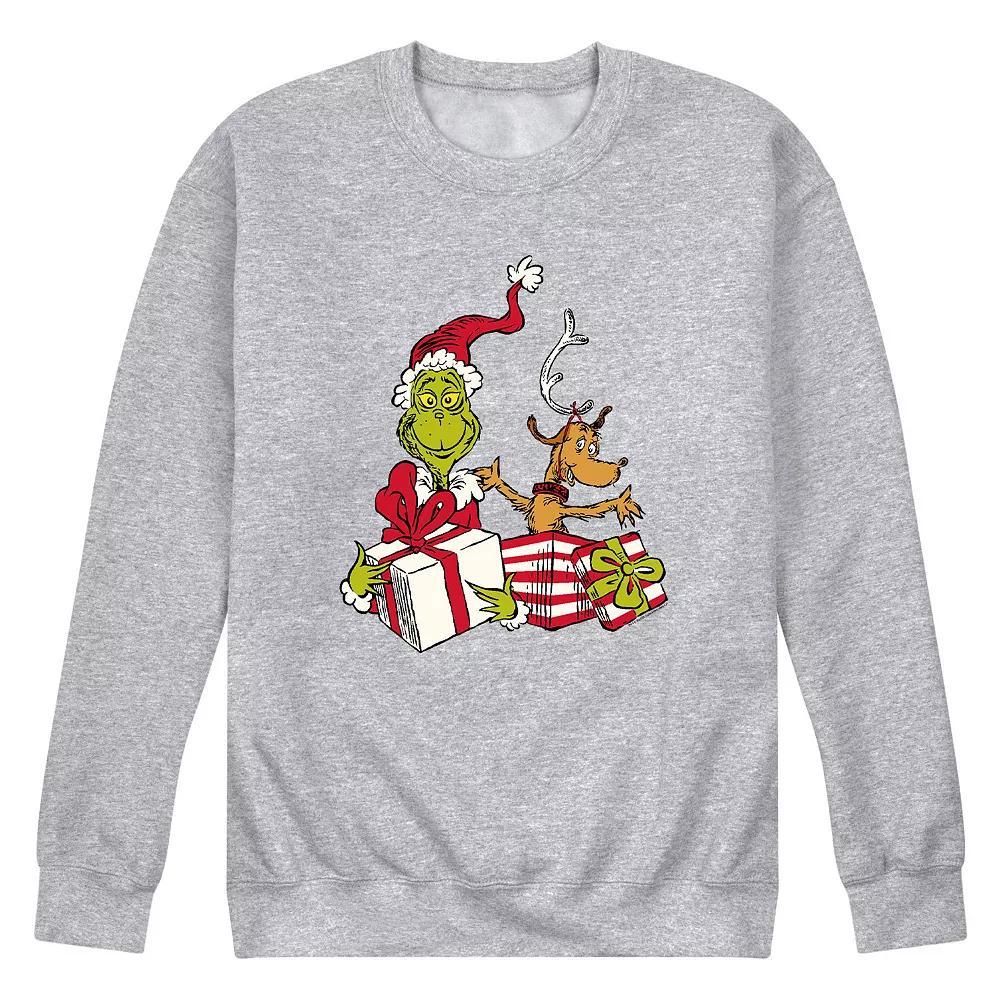 Men's Dr. Suess The Grinch & Max Sweatshirt, Size: Small, Athletic Grey Product Image
