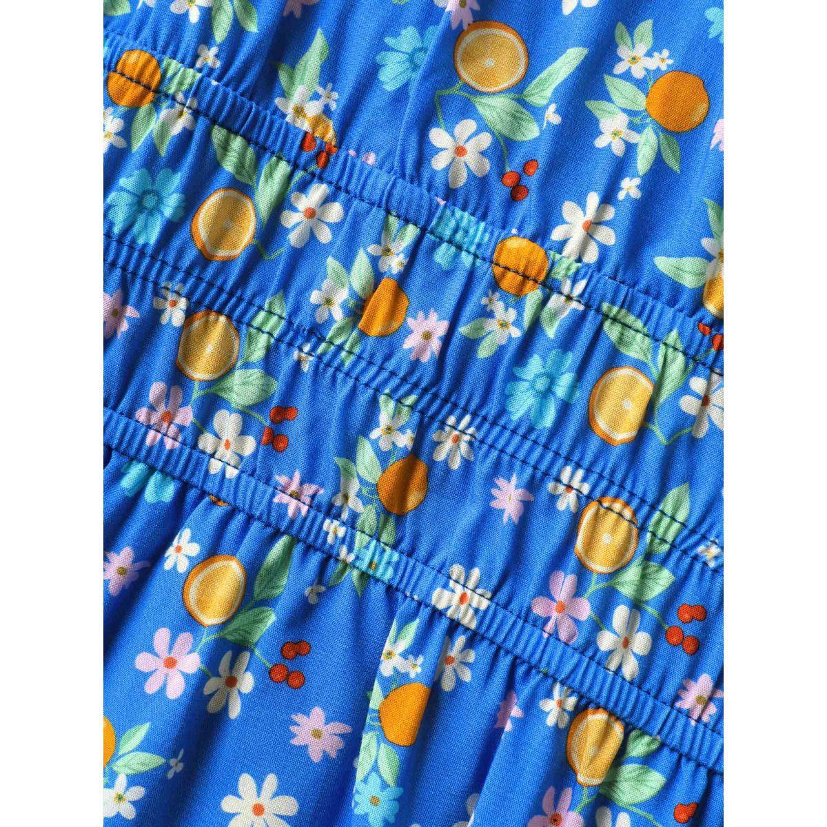 Plus Size Fruity Floral Stretchy Waist Midi Dress Skyblue Women Overlap Collar Cap Sleeve Curvy BloomChic 14-16/1X Product Image