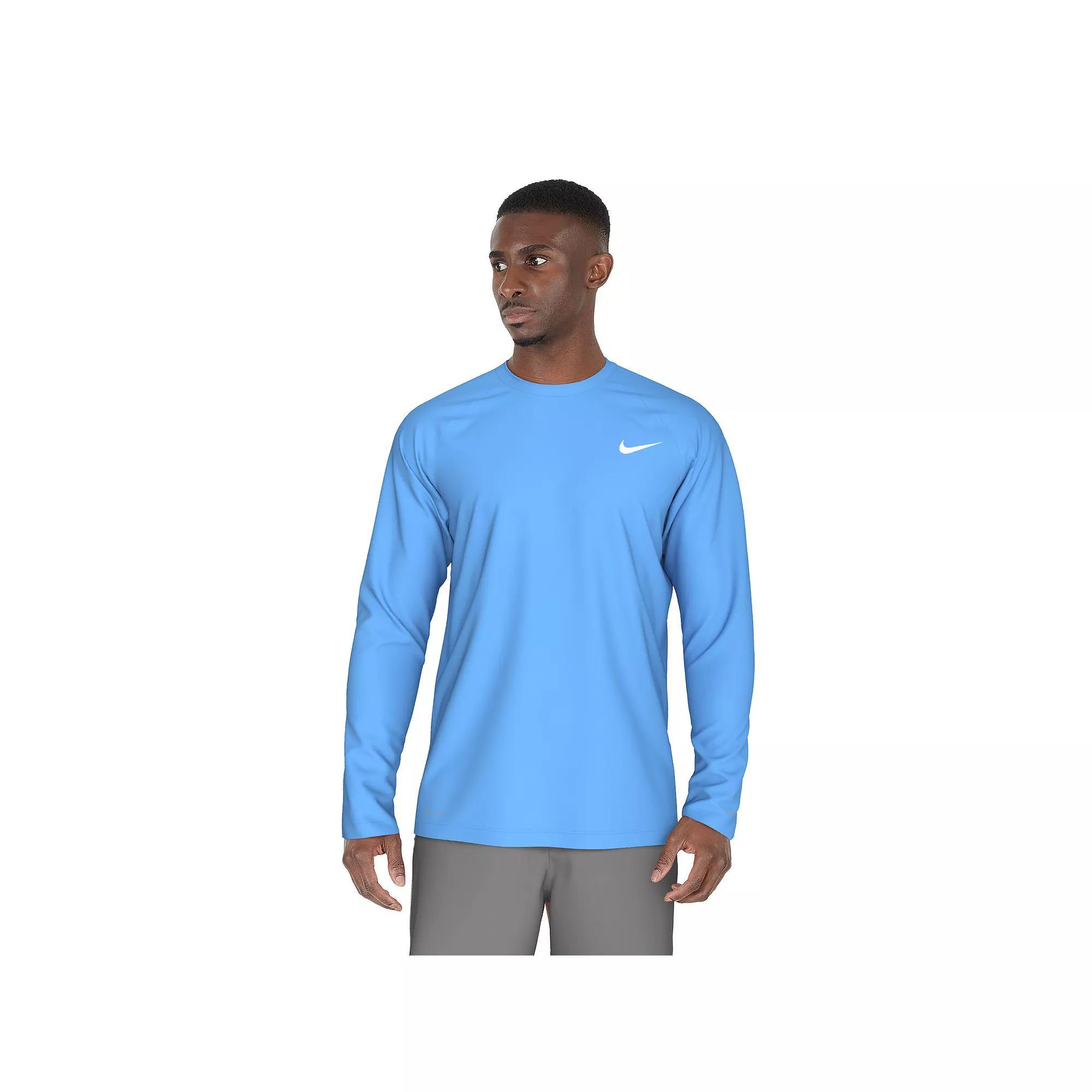 Men's Nike Dri-FIT UPF 40+ Hydroguard Long Sleeve Swim Tee, Size: Medium, Black Navy Product Image