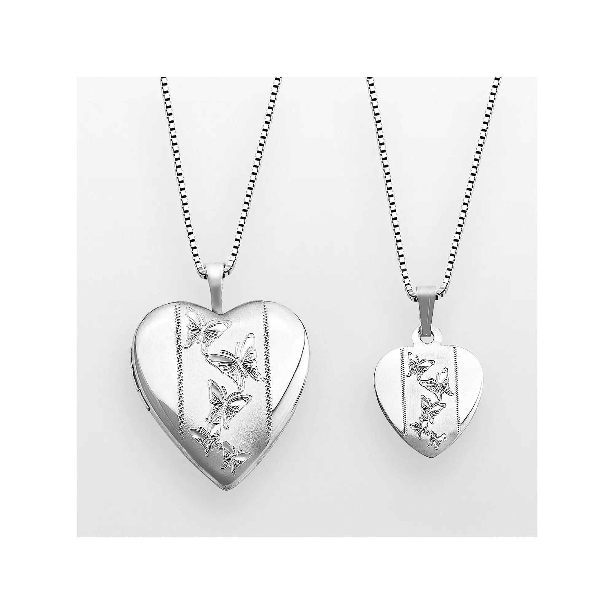 Sterling Silver Butterfly Heart Locket & Pendant Set, Women's, Size: 20MM, Multicolor Product Image