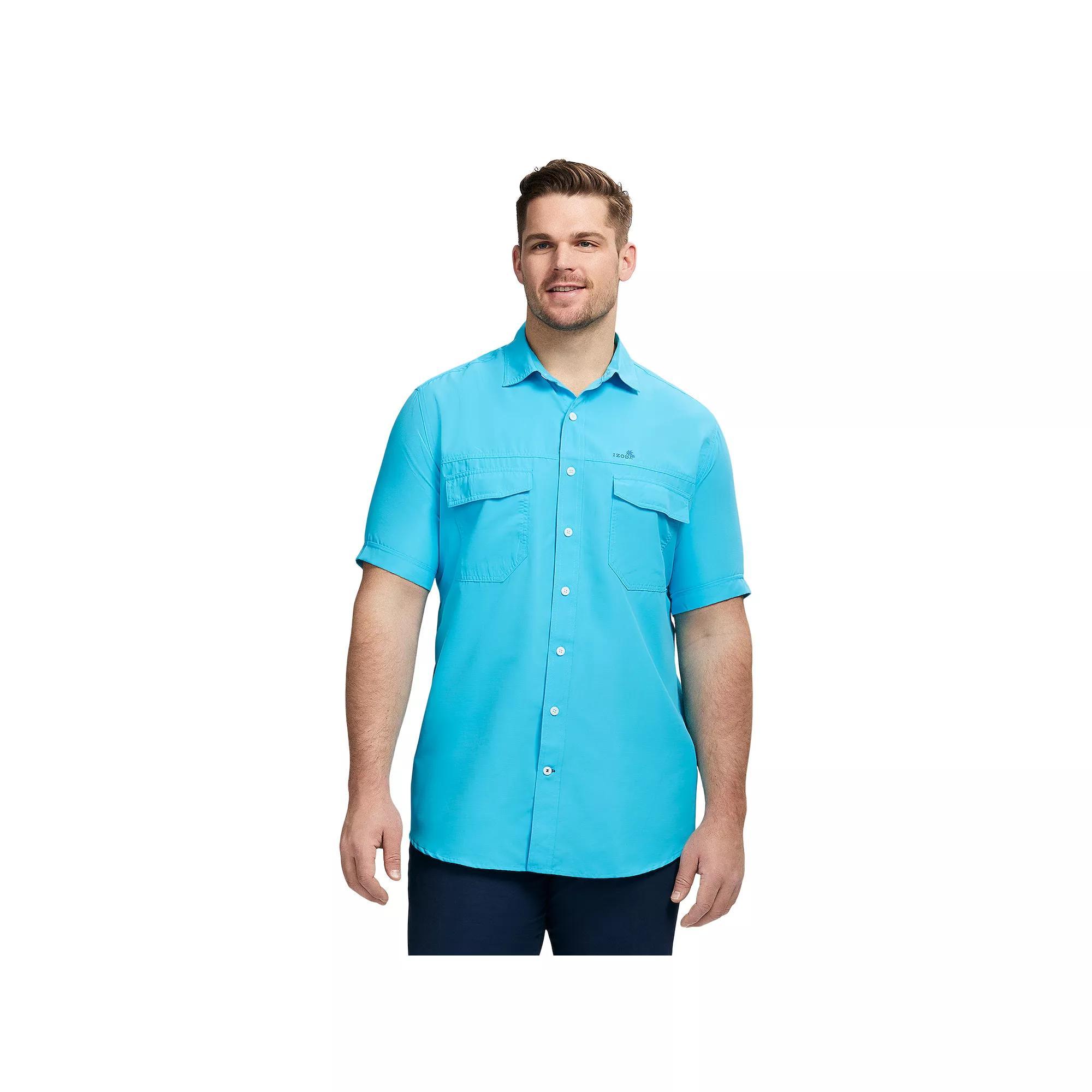 Big & Tall IZOD Sunshield Performance Woven Short Sleeve Button-Down Shirt, Men's, Size: XL Tall, Aquarius Product Image