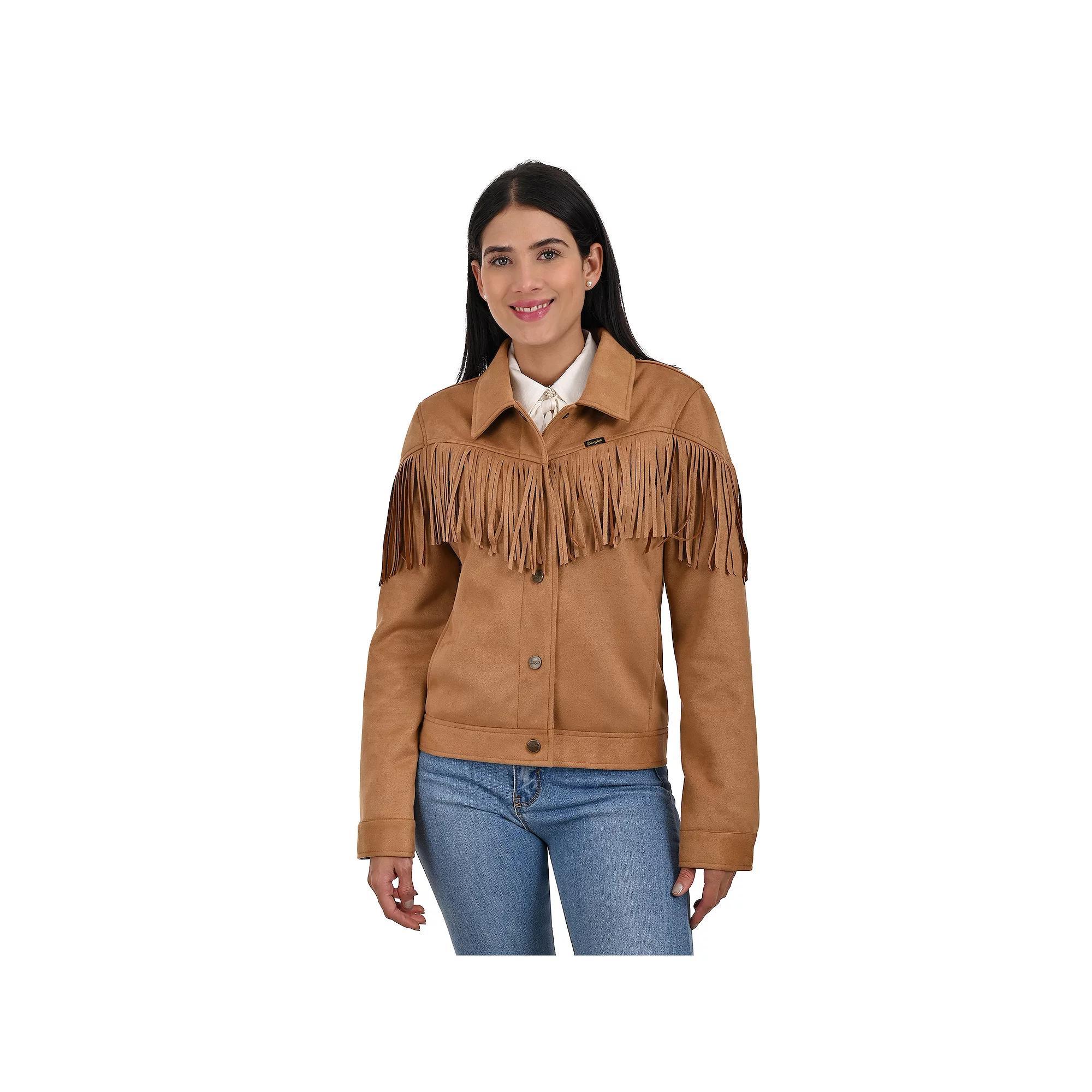 Women's Wrangler Faux Suede Trucker Jacket With Fringe, Size: XL Product Image