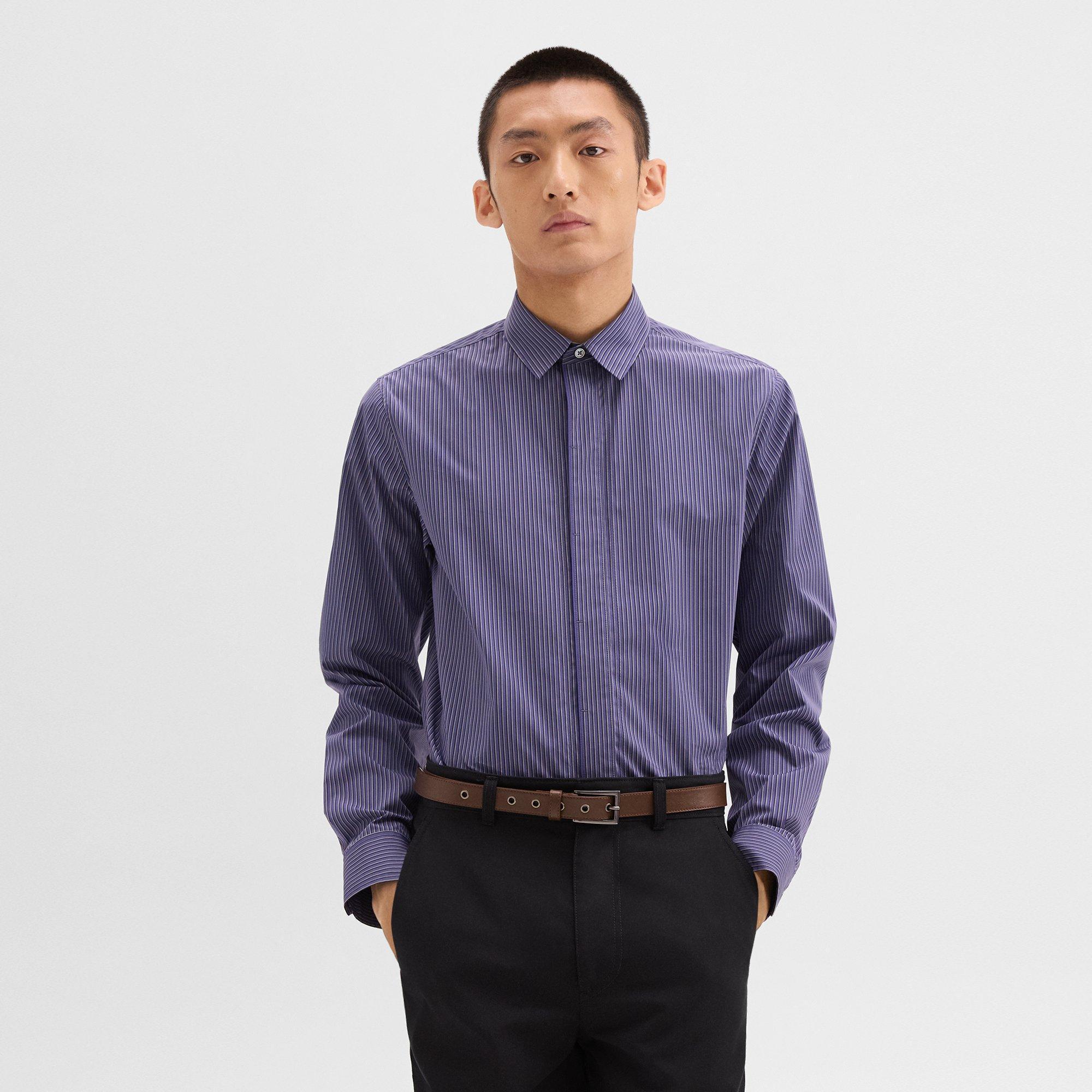 Striped Cotton-Blend Straight Shirt | Theory Product Image