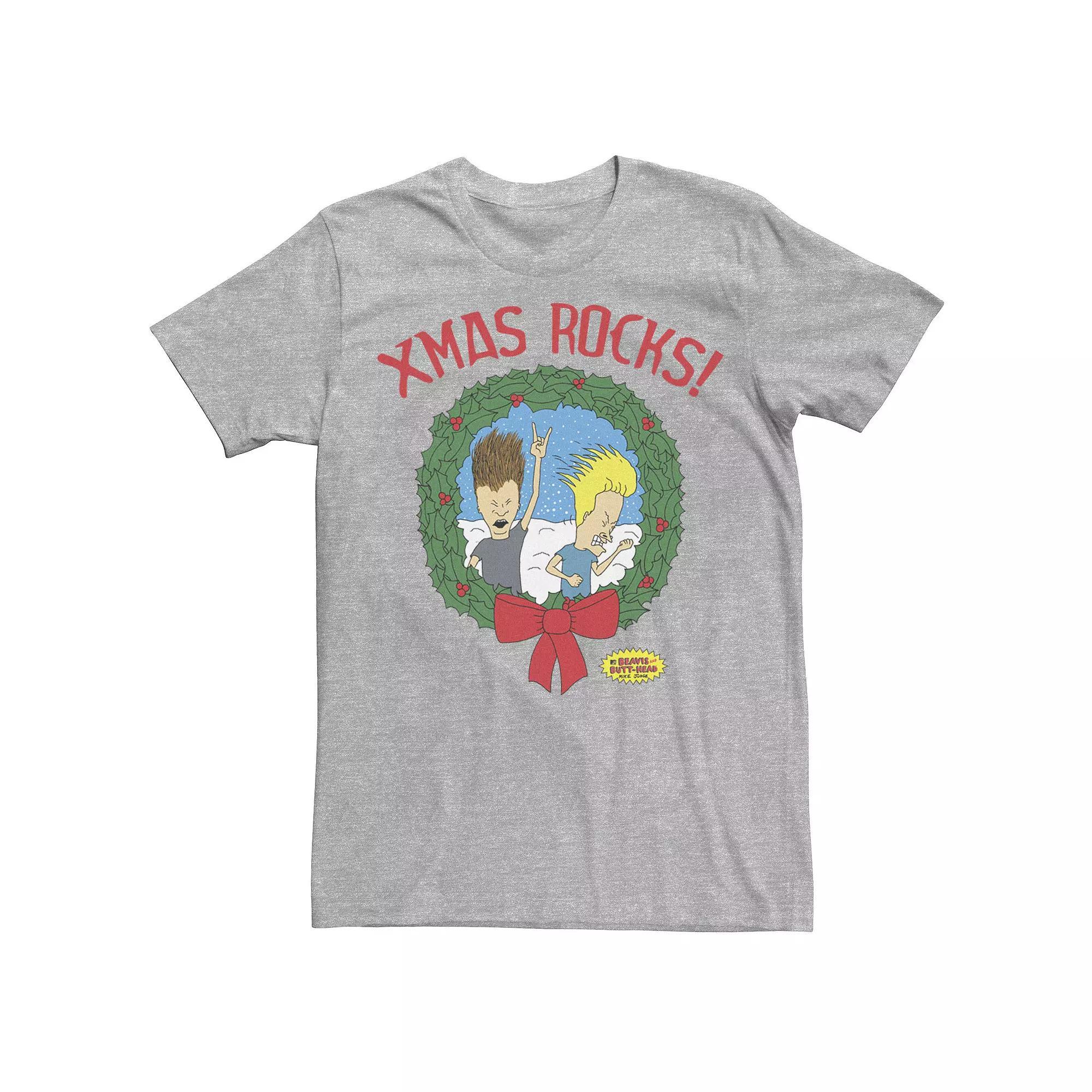 Mens Beavis and Butthead Christmas Costumes Graphic Tee Kelly Grey Product Image