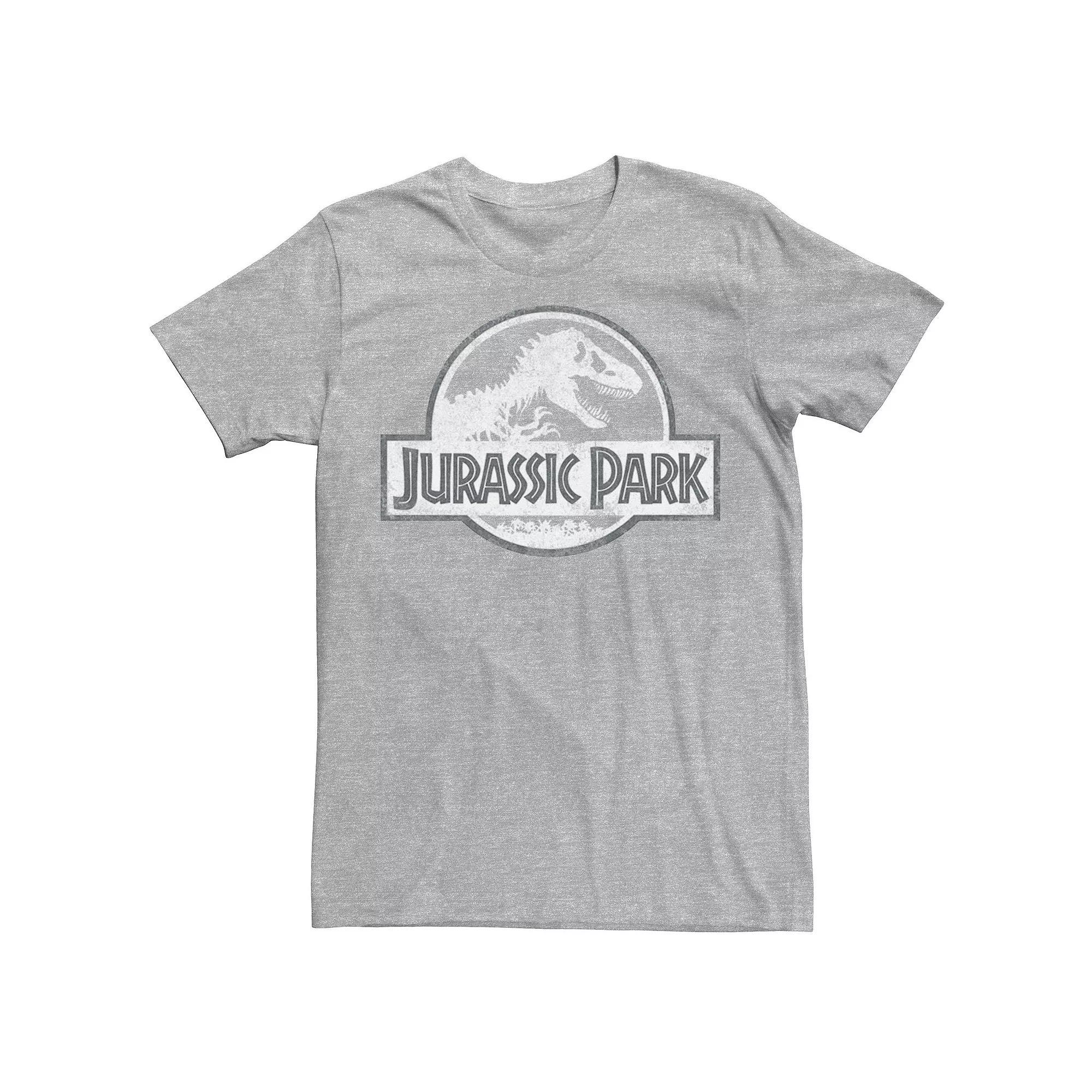 Mens Jurassic Park White Distressed Circle Logo Graphic Tee Product Image