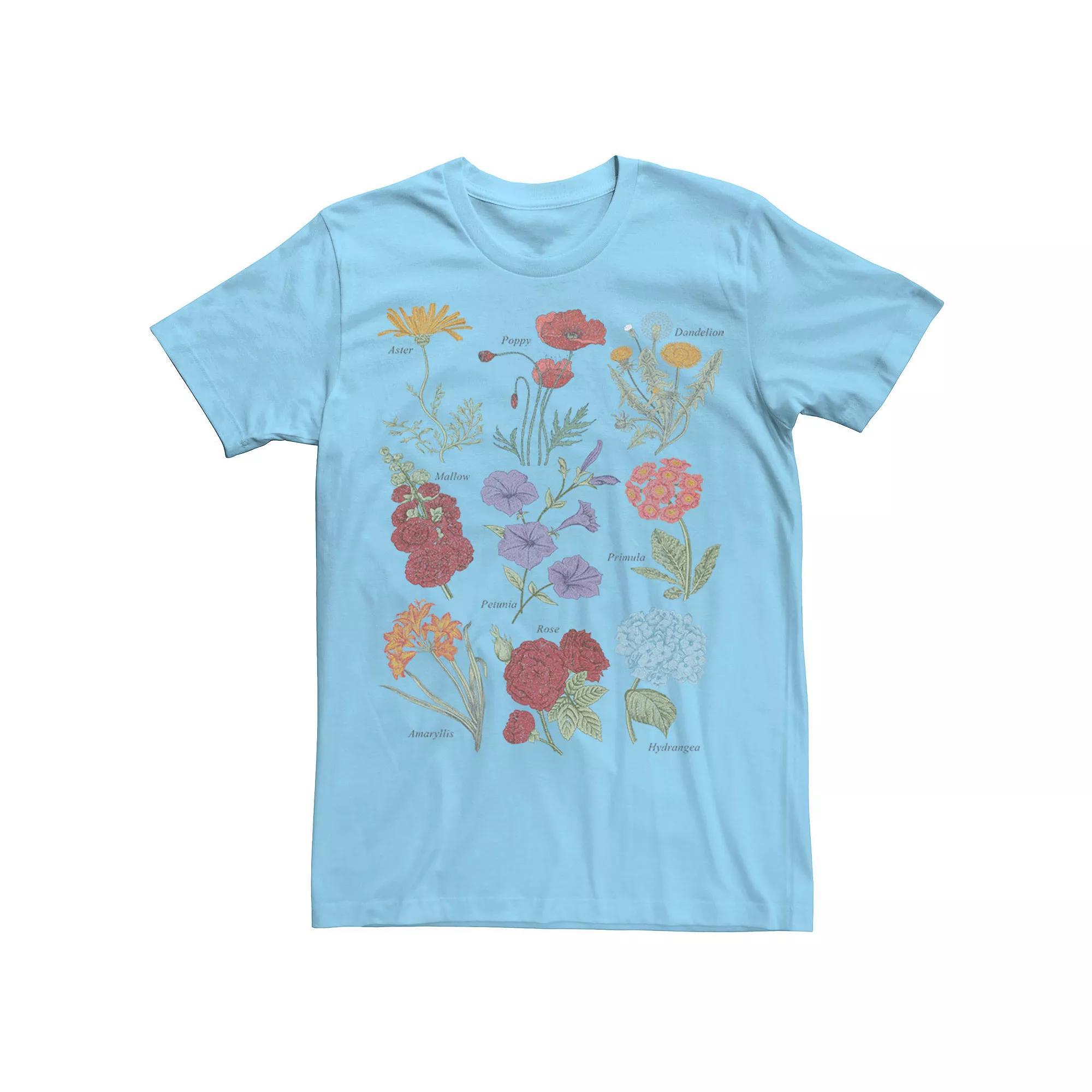 Men's Flower Names Sketched Tee, Size: XXL, Light Blue Product Image