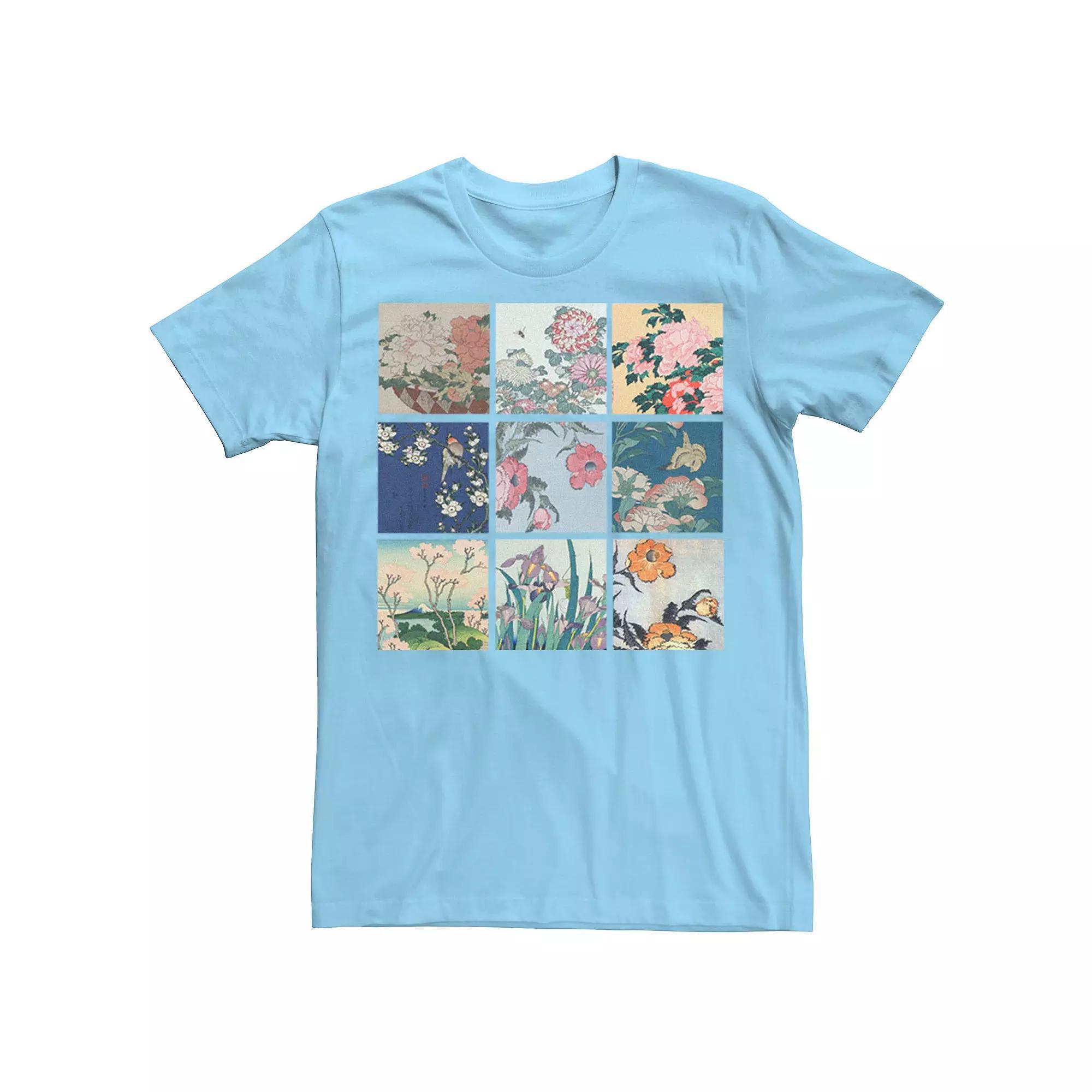 Men's Katsushika Hokusai Floral Photo Tee, Size: Medium, Light Blue Product Image