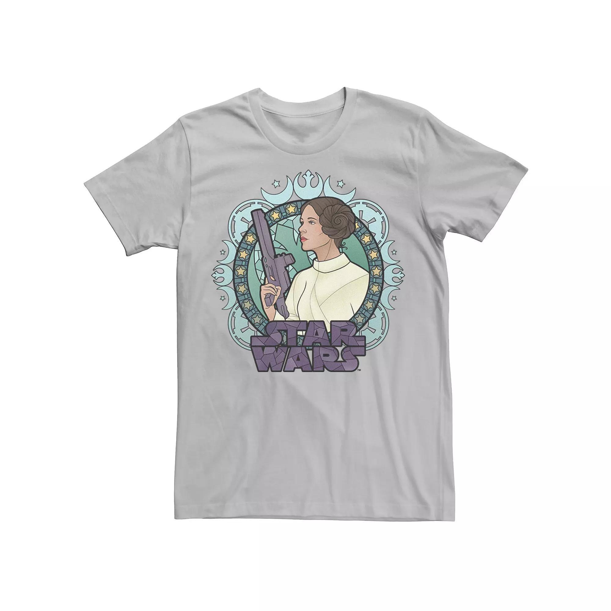 Men's Star Wars Princess Leia Stained Glass Profile Graphic Tee, Size: Small, Silver Product Image