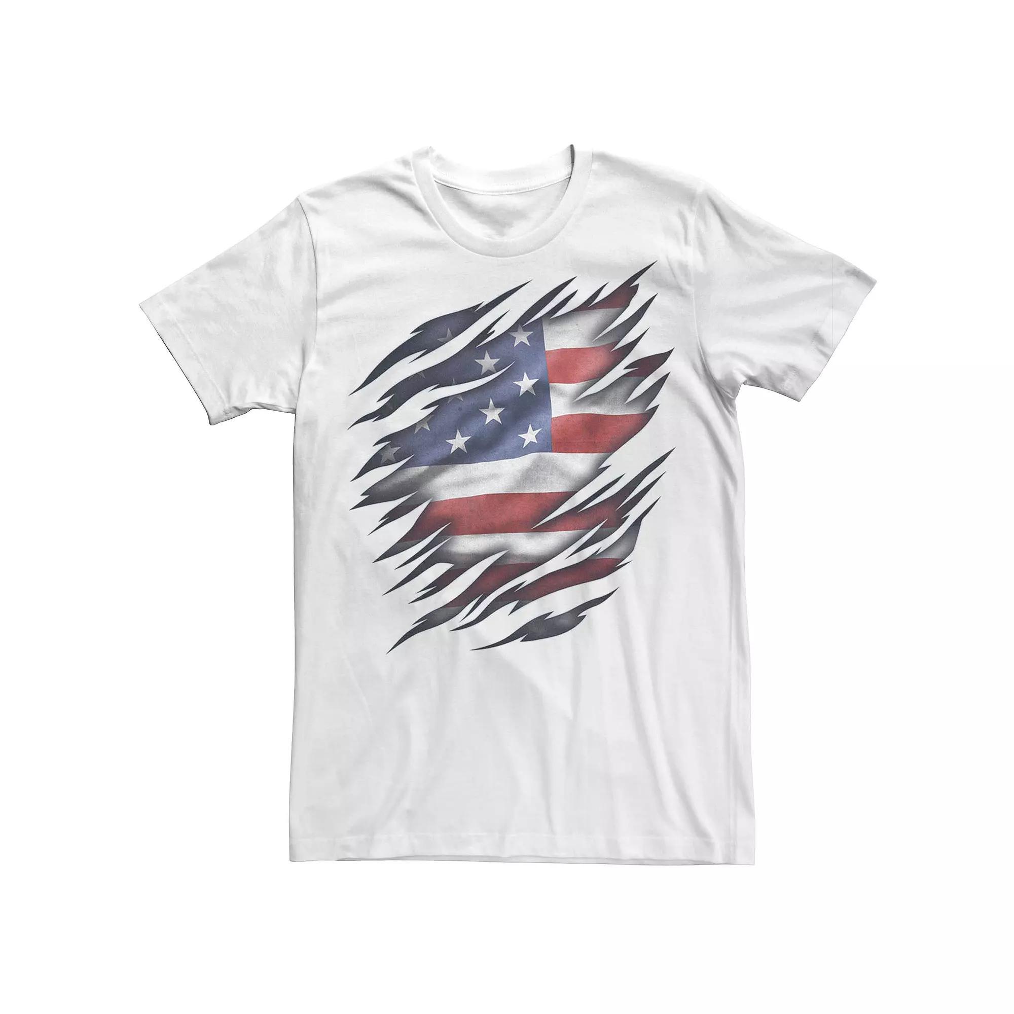 Mens American Flag Rip Through Graphic Tee Product Image