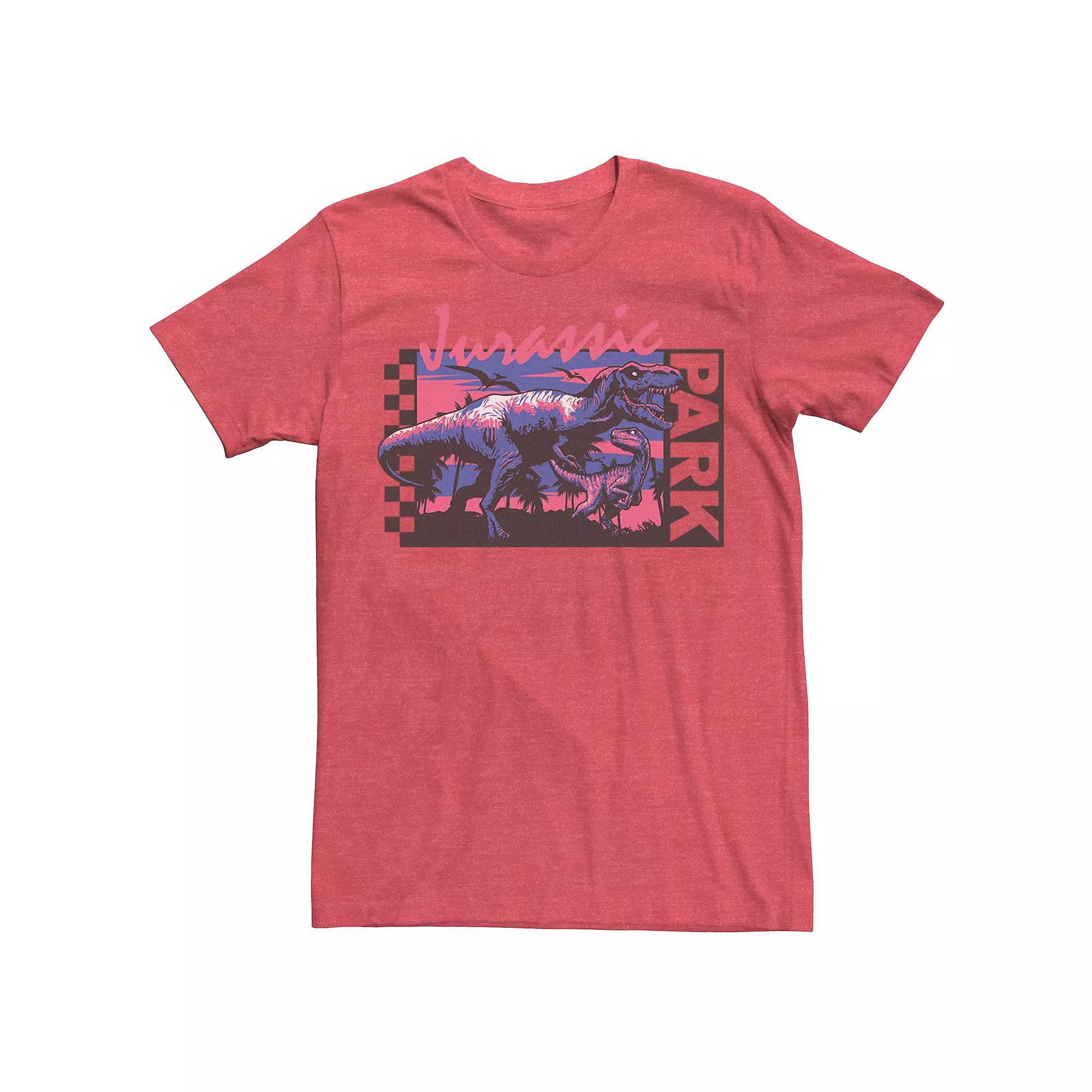 Men's Jurassic Park Checkerboard T-Rex Panel Tee, Size: XL, Kelly Grey Product Image