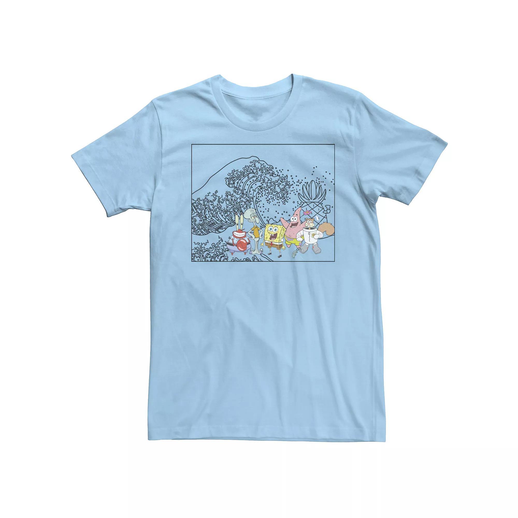 Men's Spongebob And Friends Tidal Wave Portrait Panel Tee, Size: Small, Light Blue Product Image