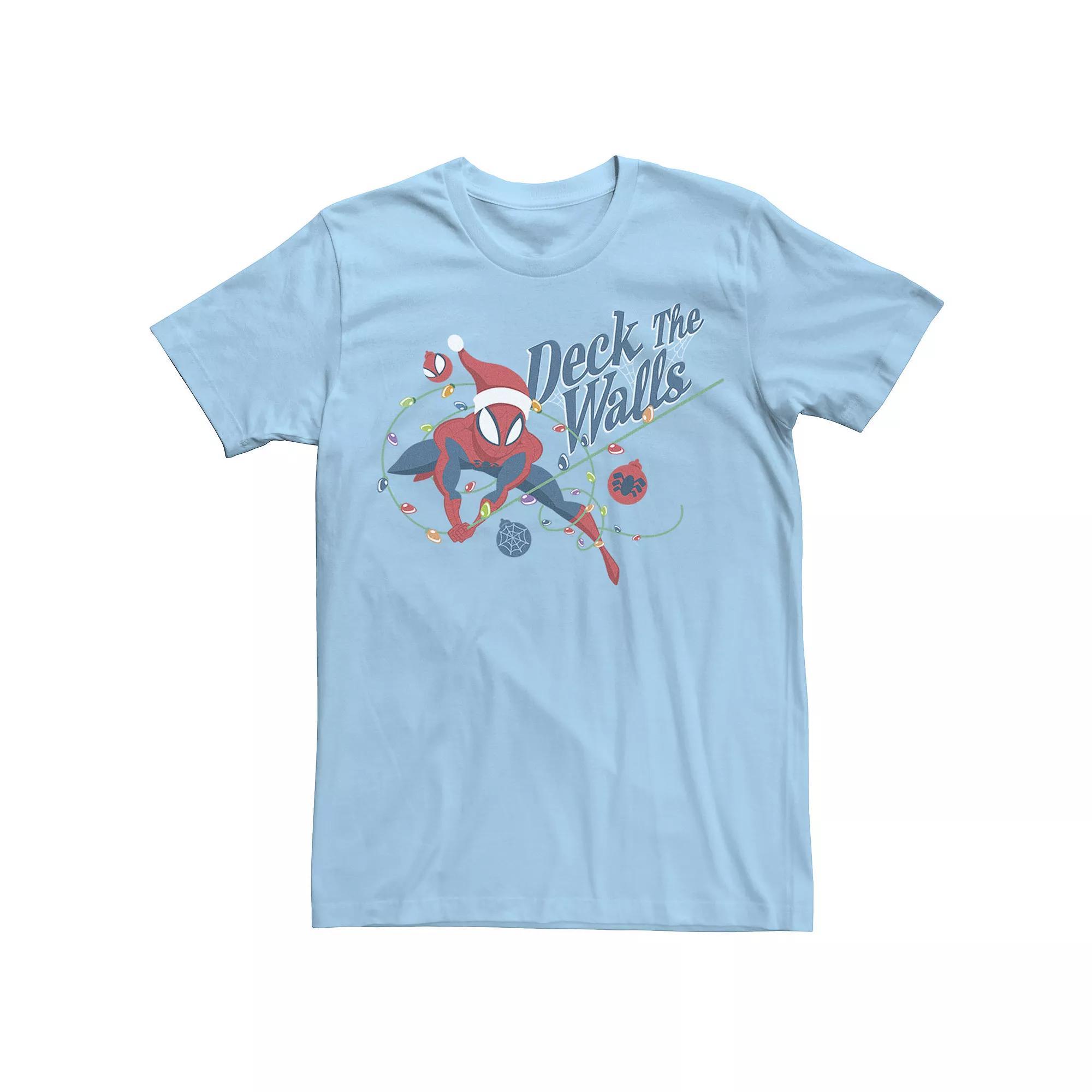 Men's Marvel Spider-Man Deck The Walls Holiday Tee, Size: Medium, Light Blue Product Image