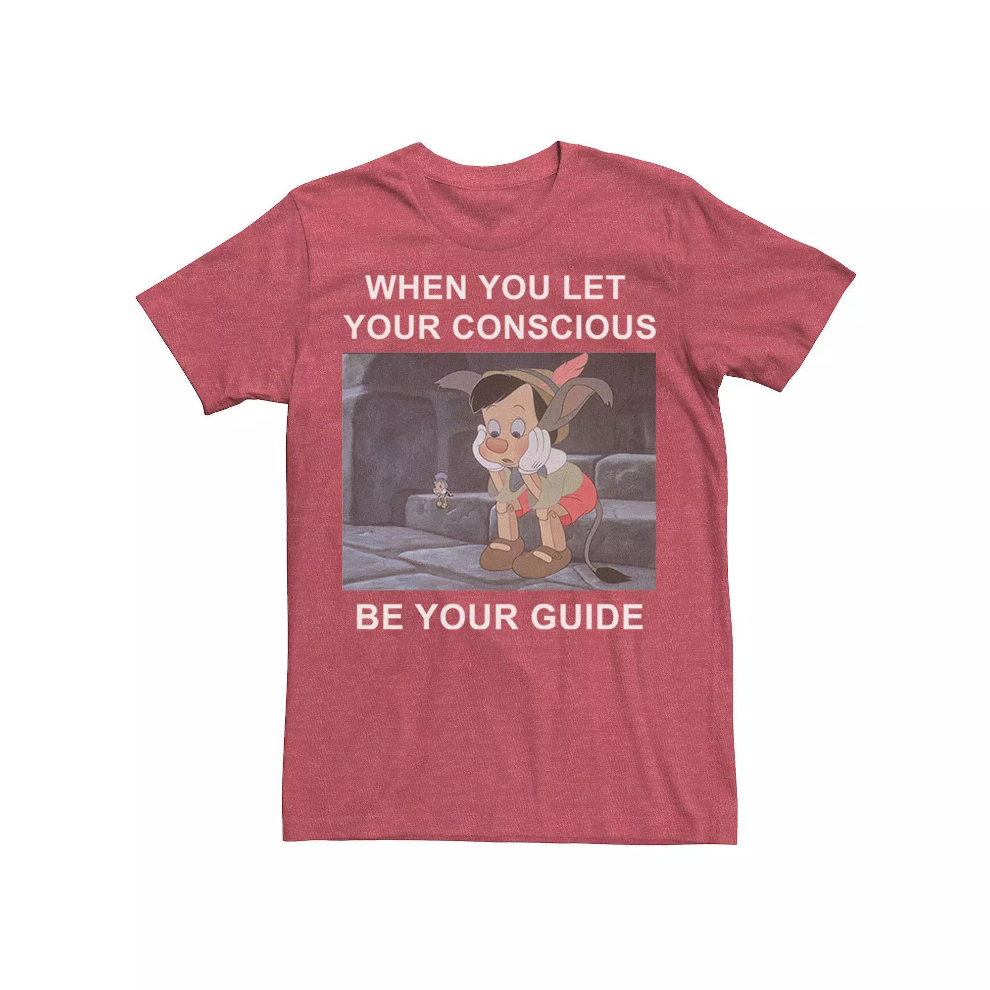 Disney's Pinocchio When You Let Your Conscious Be Your Guide Men's Tee, Size: XS, Red Grey Product Image