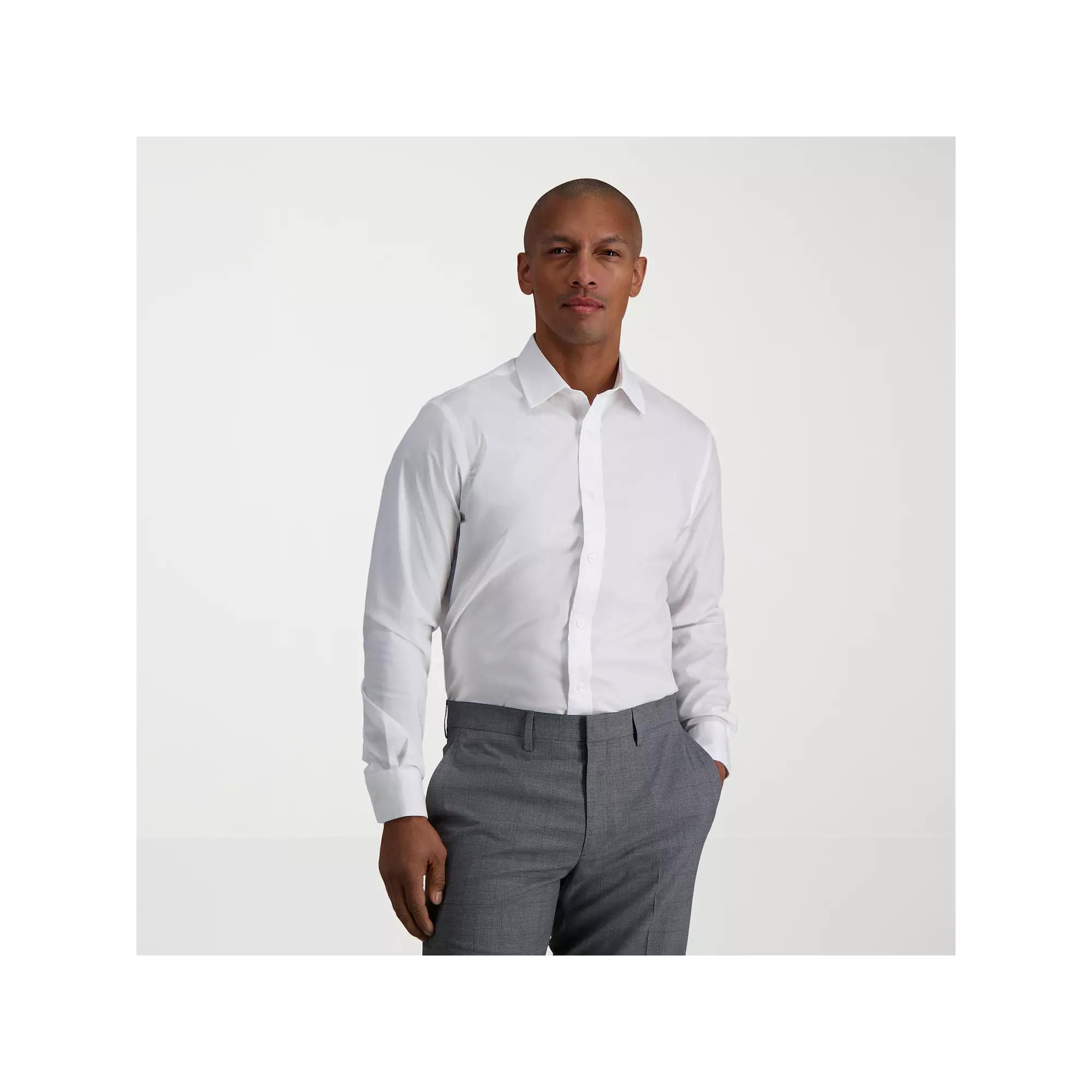 Men's Haggar® Premium Performance Slim Fit Dress Shirt, Size: 14.5-32/33, White Blue Stripe Product Image