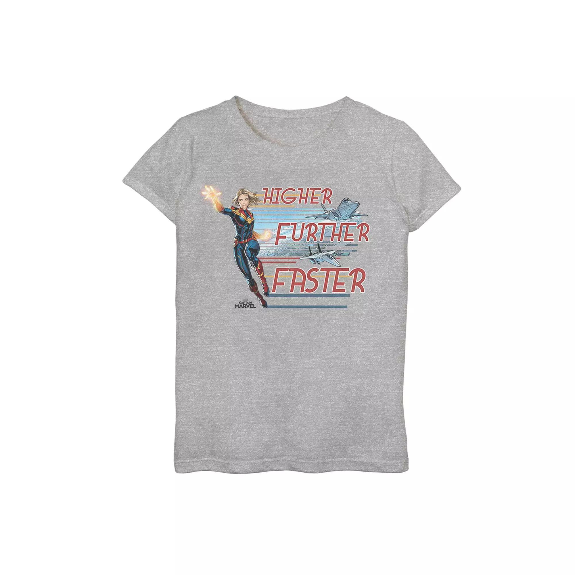 Girls 7-16 Captain Marvel Higher Further Faster Fighter Jets Tee, Girl's, Size: Large, Athletic Grey Product Image