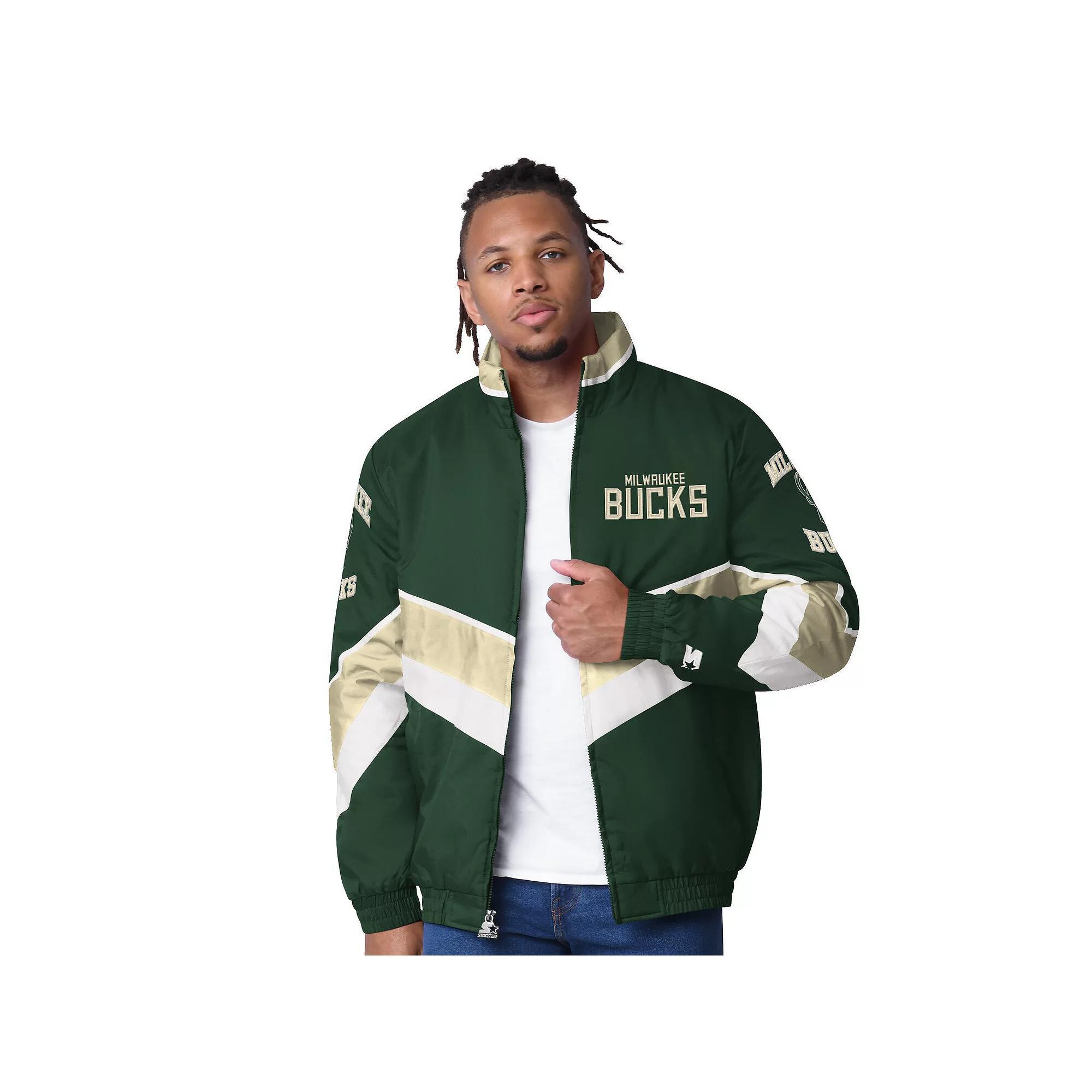 Men's Starter Hunter Green Milwaukee Bucks Captain Oxford Full-Zip Jacket, Size: 2XL, Team Product Image