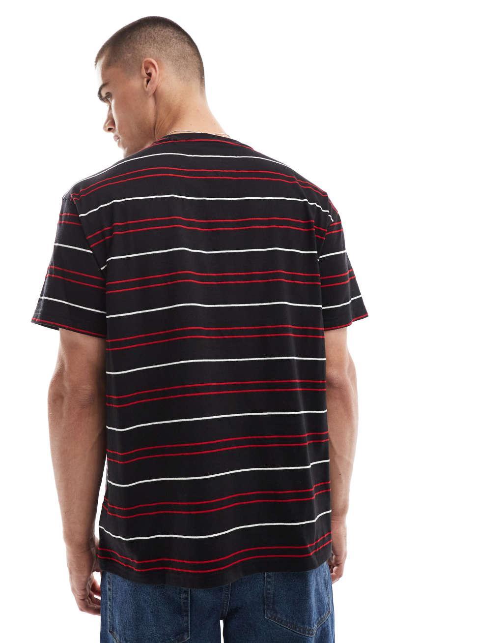 Tommy Jeans relaxed badge logo t-shirt in black and red stripe Product Image