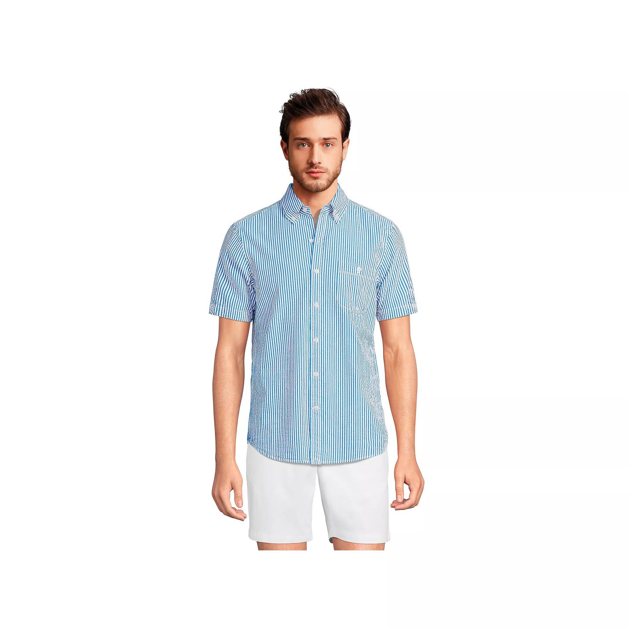 Men's Lands' End Button-Down Seersucker Shirt, Size: Small, White Product Image
