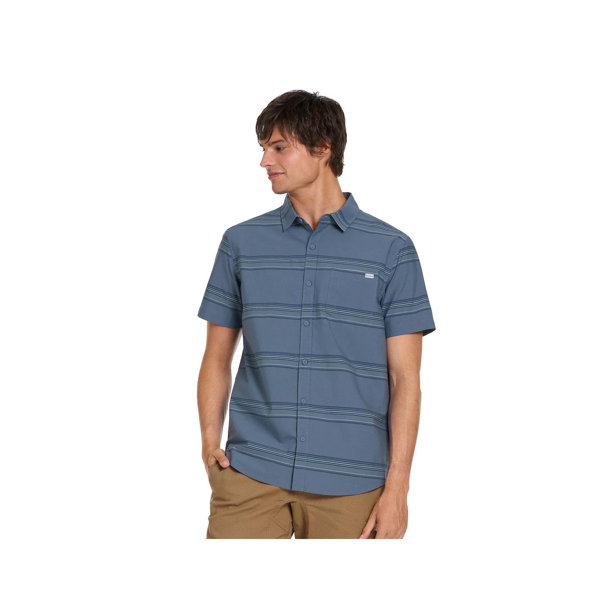 Men's Hurley Tropical Print Short Sleeve Button-Up Shirt, Size: Small, Hypnotic Stripe Product Image