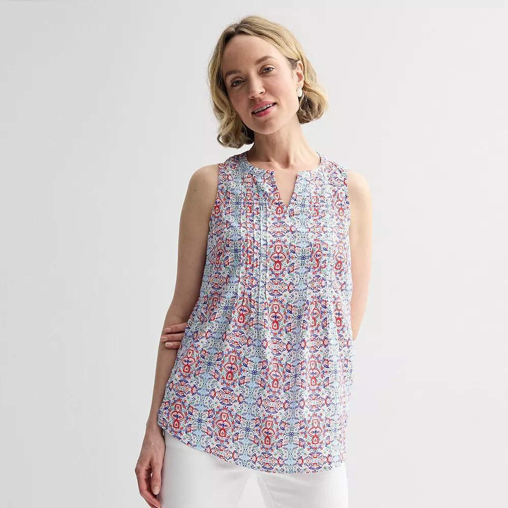 Women's Croft & Barrow® Pintuck Sleeveless Shell Top, Size: Medium, Orange Ornate Tile Product Image