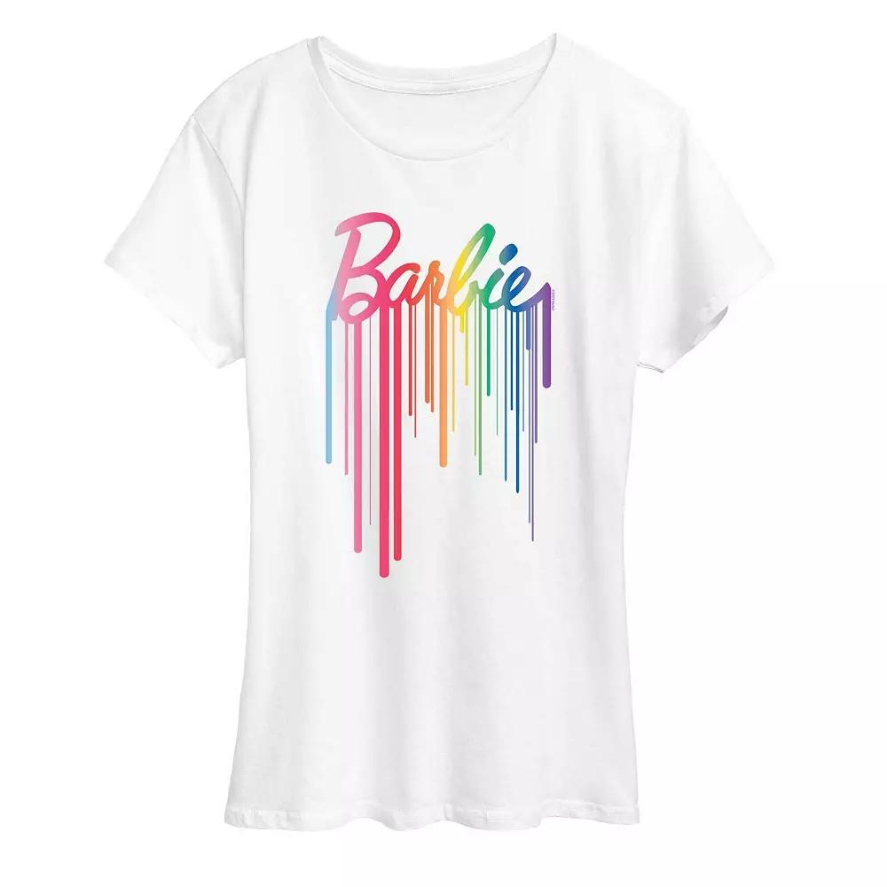 Womens Barbie Logo Rainbow Drip Graphic Tee, Girls Heather Grey Product Image