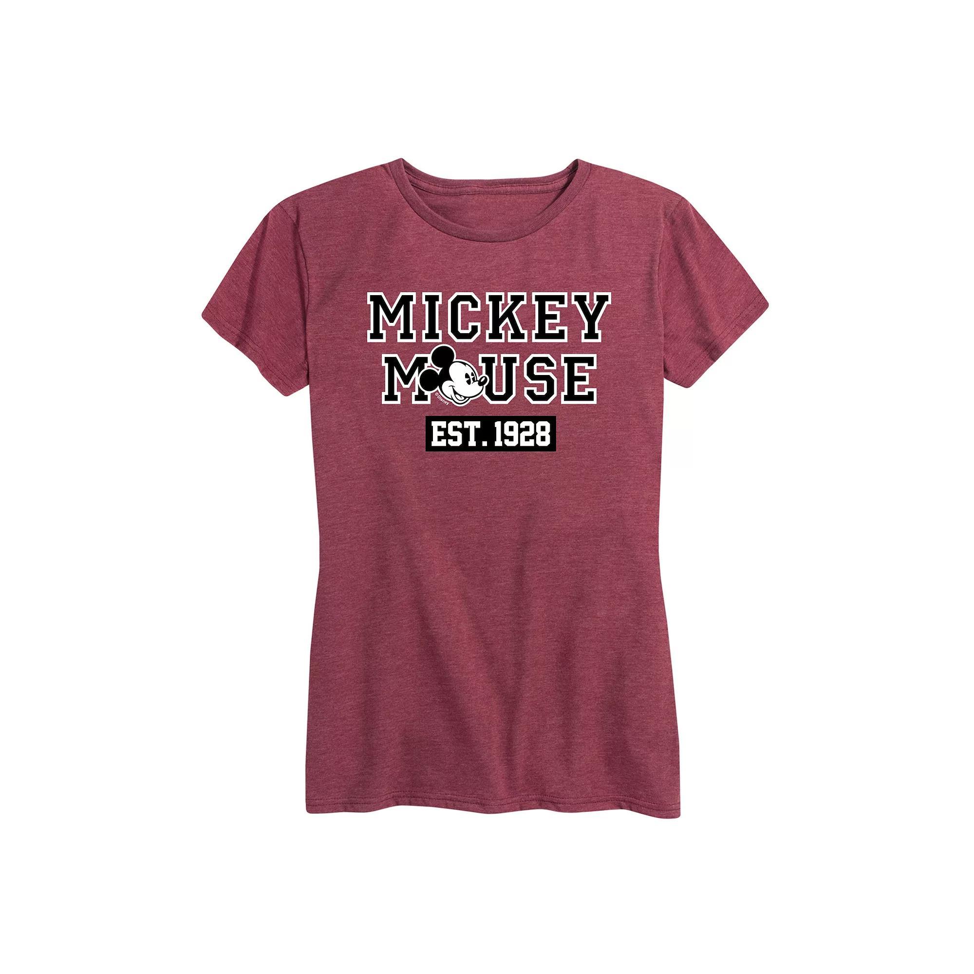 Disneys Mickey Mouse Womens Est. 1928 Graphic Tee Grey Dark Red Product Image